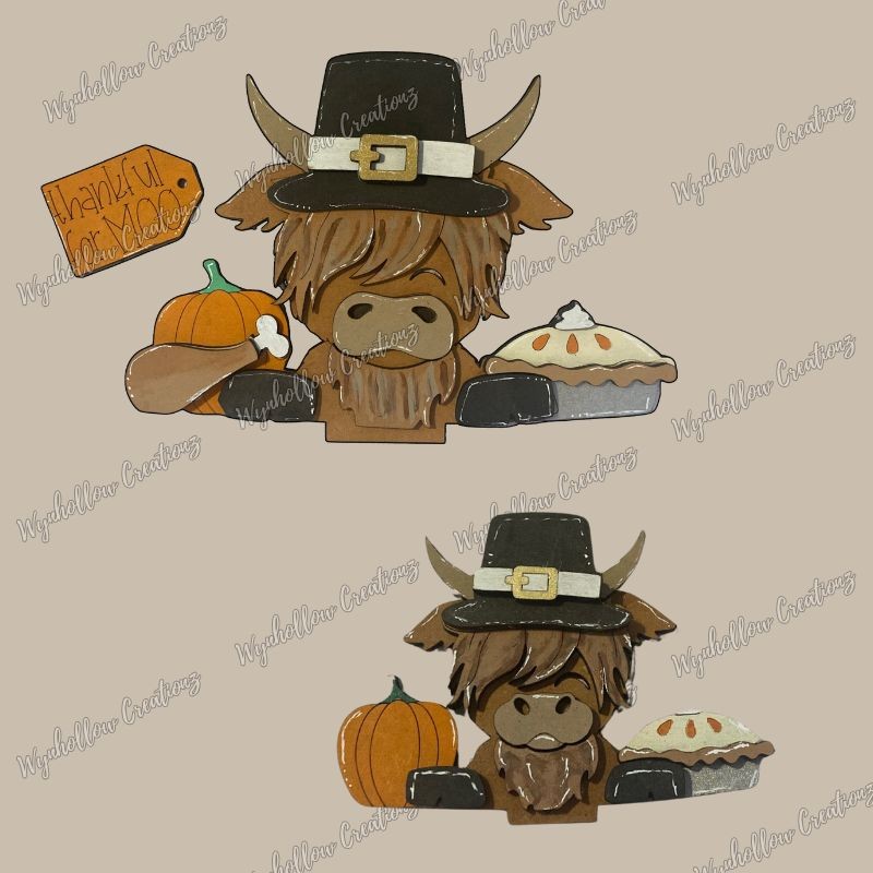 Thanksgiving Highland Cow Wood Interchangeable Insert (Small or Large)