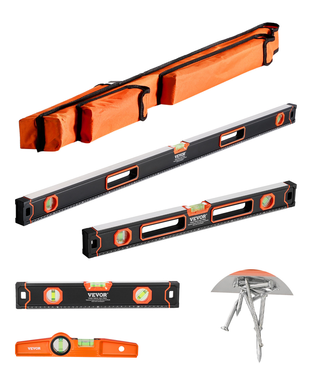 Uimoso 4-Piece Magnetic Torpedo Level Aluminum Alloy 48/24/16/10" Bubble Vials