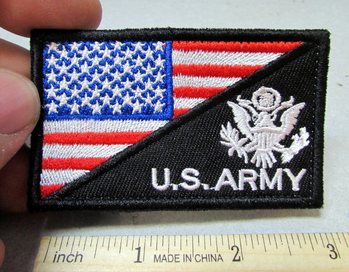 NEW Embroidered Patch hook n loop on back Patch, USA Flag & US Army logo 3x2