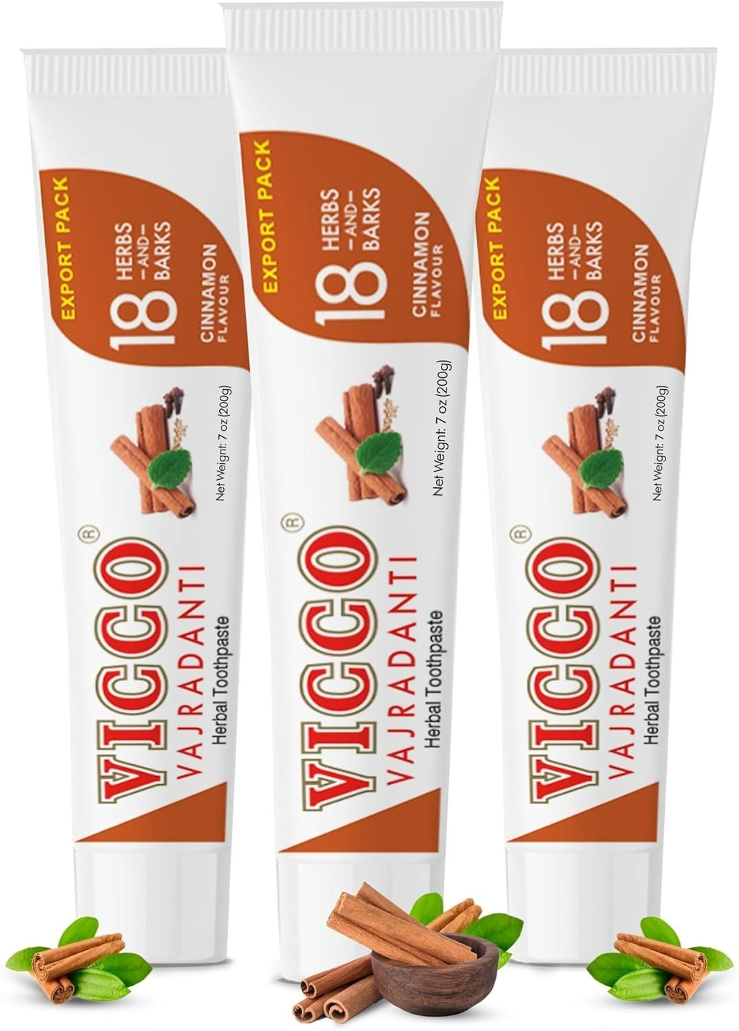 Ayurvedic VICCO Vajradanti Toothpaste 200g - Cinnamon Flavor 3 pack
