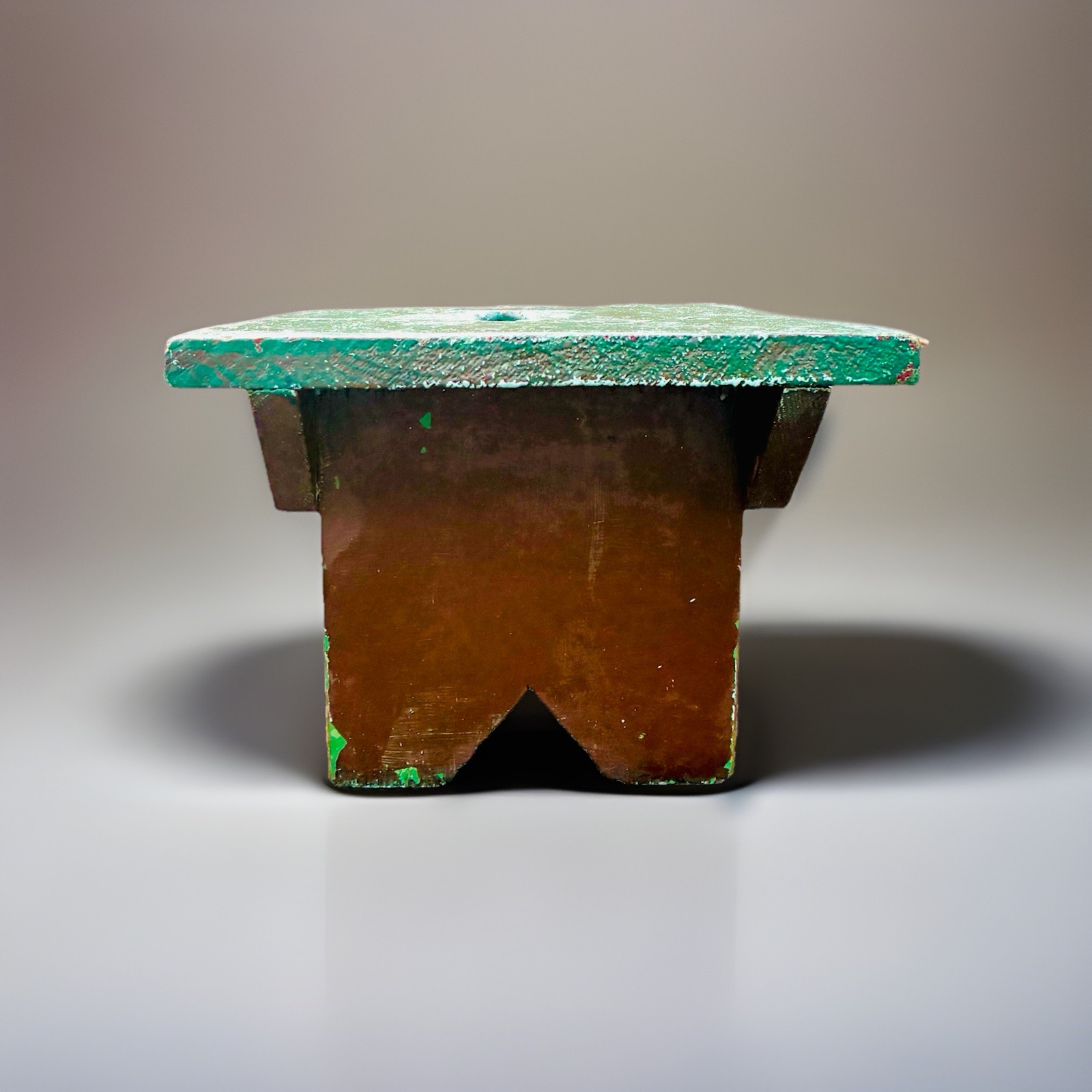 VINTAGE Foot Stool Wooden Painted Green Primitive Farmhouse Bench with Handle