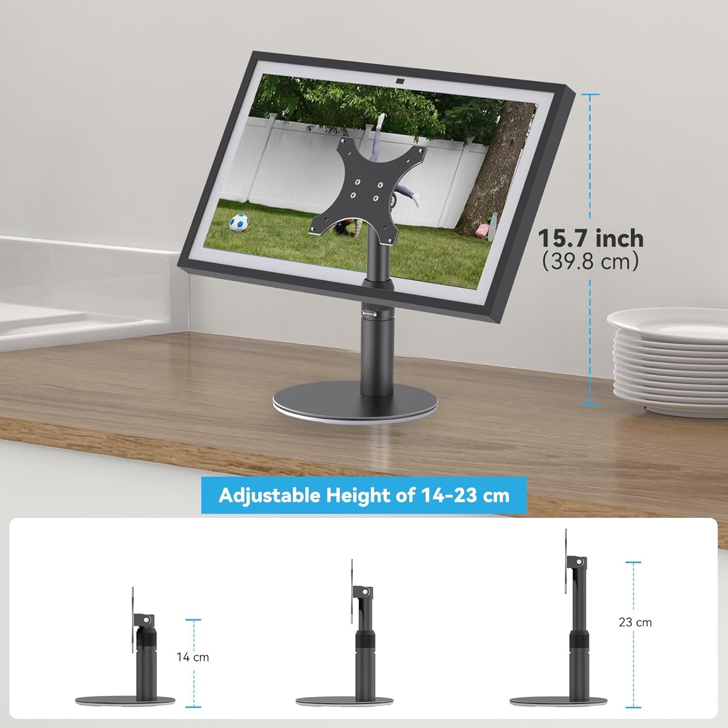 Adjustable Height Riser Stand for Echo Show 21, Show 15, and VESA Monitors