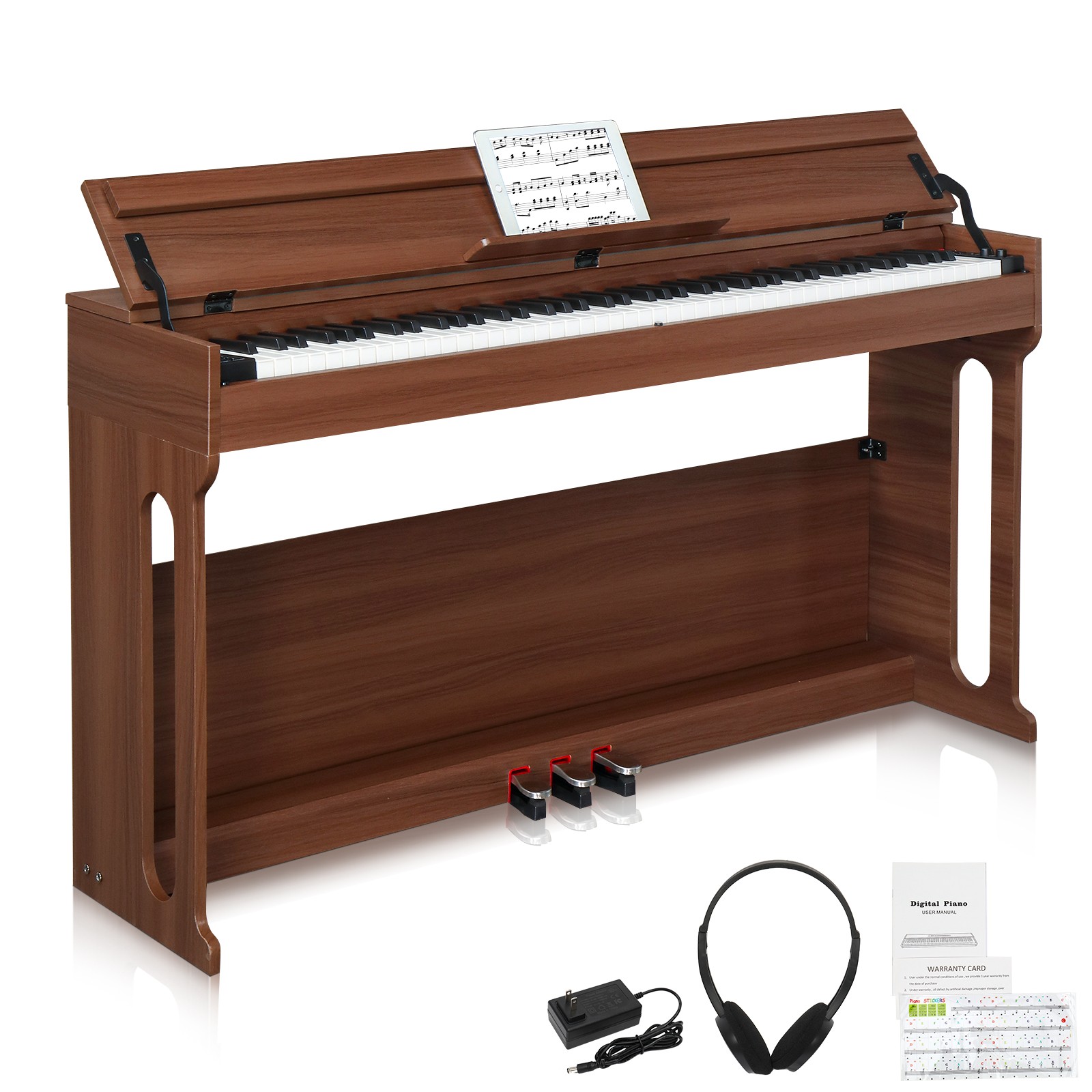 Glarry 88 Keys Weighted Digital Electric Piano With Music Stand,Pedal, Headphone