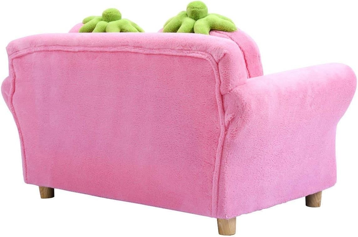 Costzon Kids Pink Sofa Couch with 2 Strawberry Pillows – Toddler Loveseat