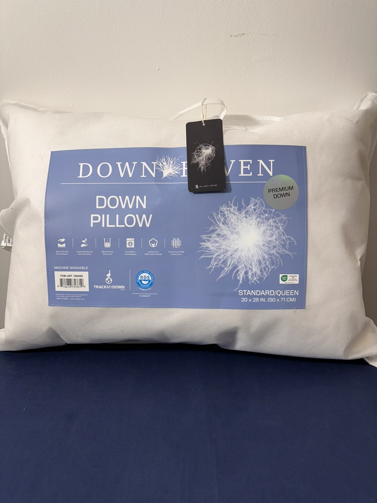 DownHaven Luxury White Down Filled Pillow Washable Standard/Queen 20 x 28 Inch