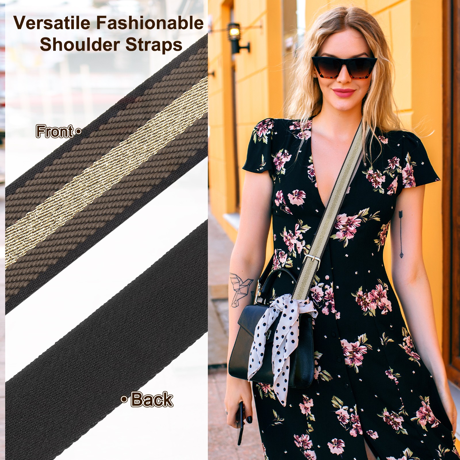 5Yards Nylon Webbing Strap, 38mm Striped Webbing Bag Strap, Brown