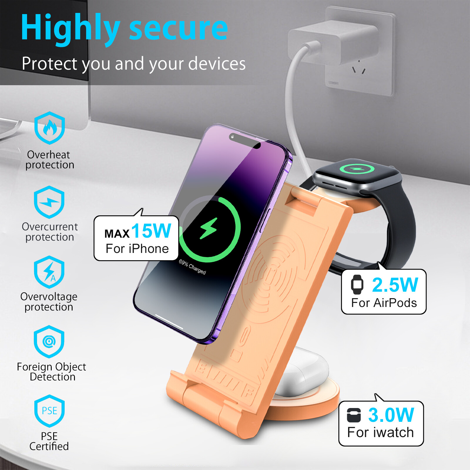 3 IN 1 Wireless Charger Charging Dock Stand for iPhone X 11 12 13 14 15 Pro Max