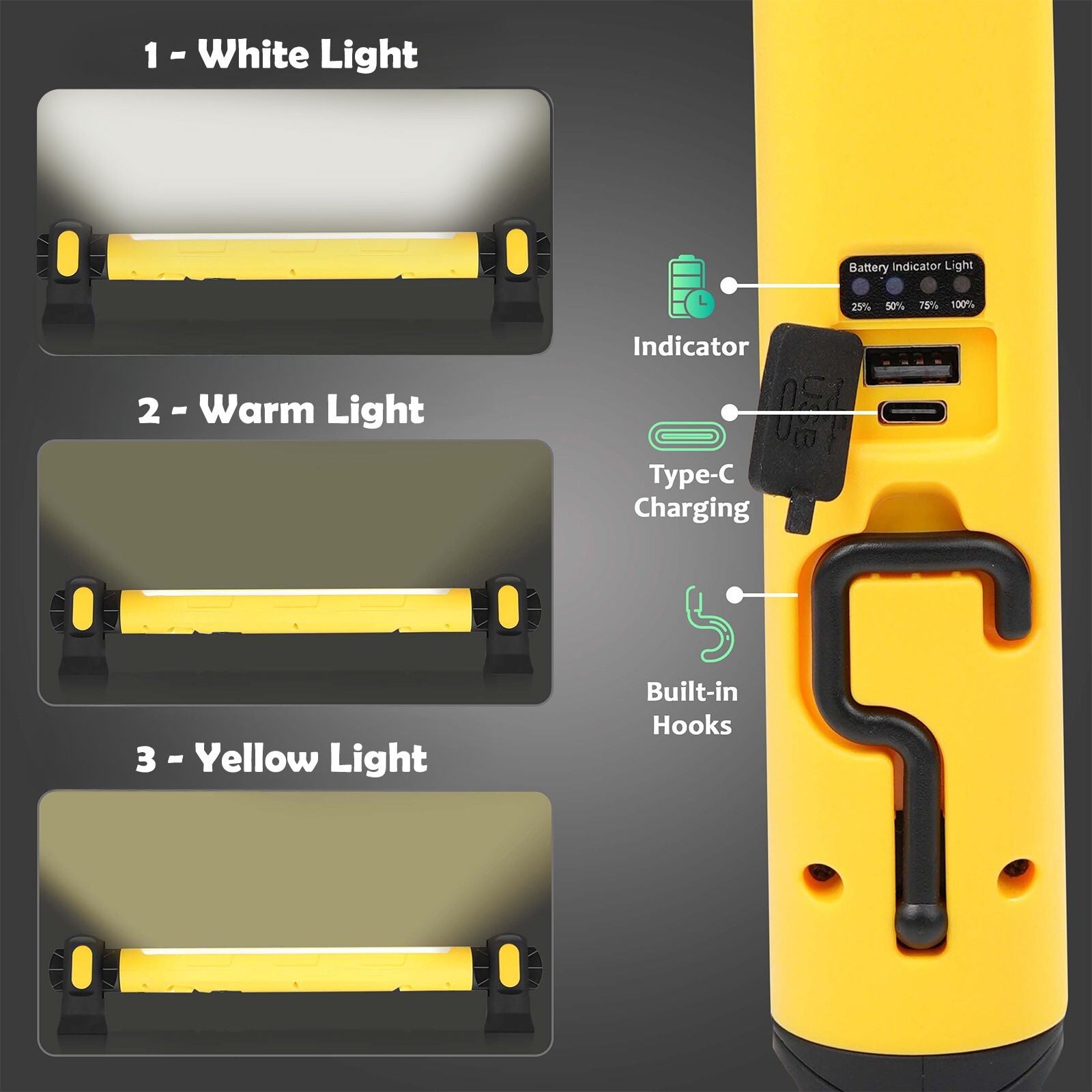 Work Light 3000LM Bright 3 Modes Magnetic Underhood Work Light Bar 5000mAh