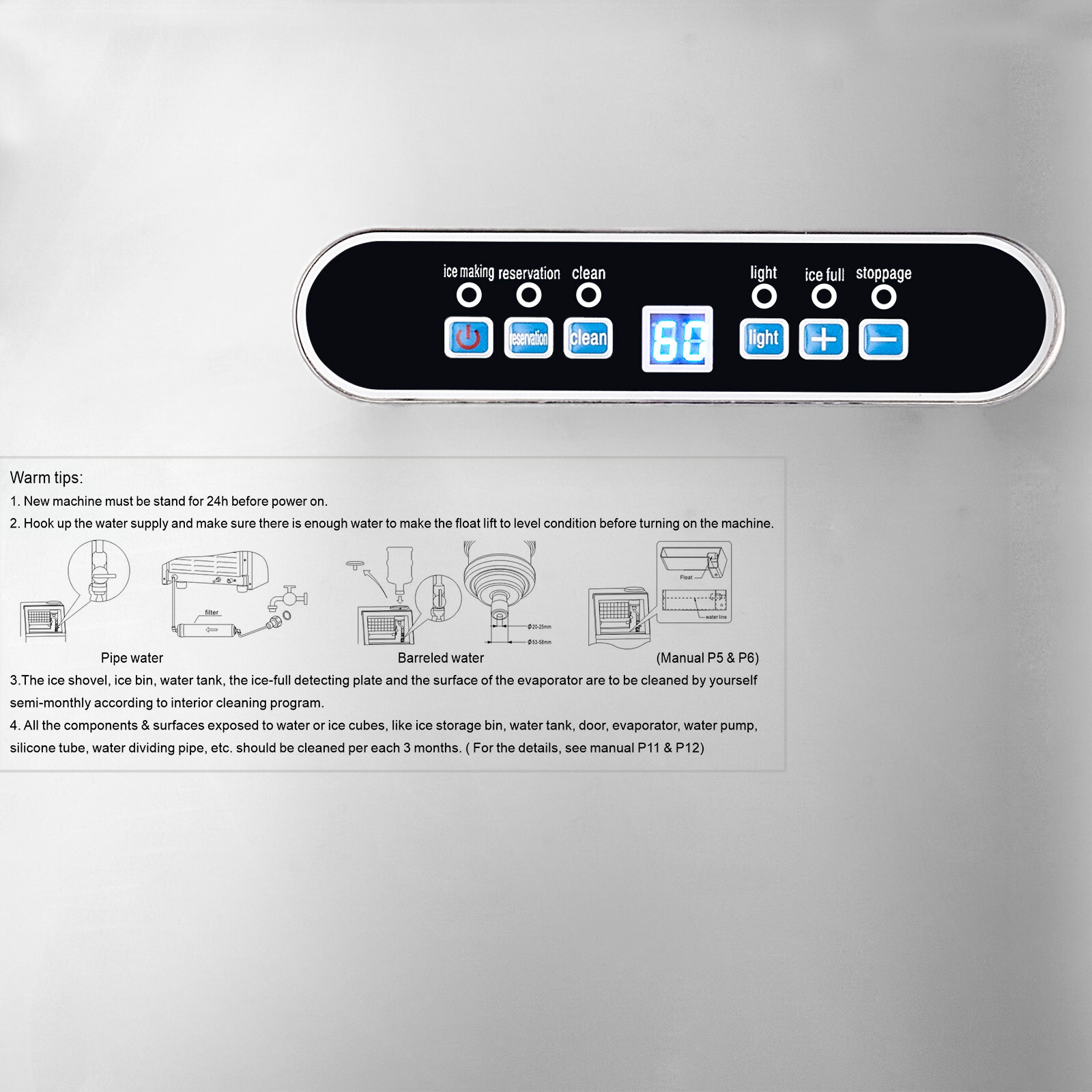 110lbs/24h Commercial Built-in Ice Maker Machine Display Ice Cube Machine 110V
