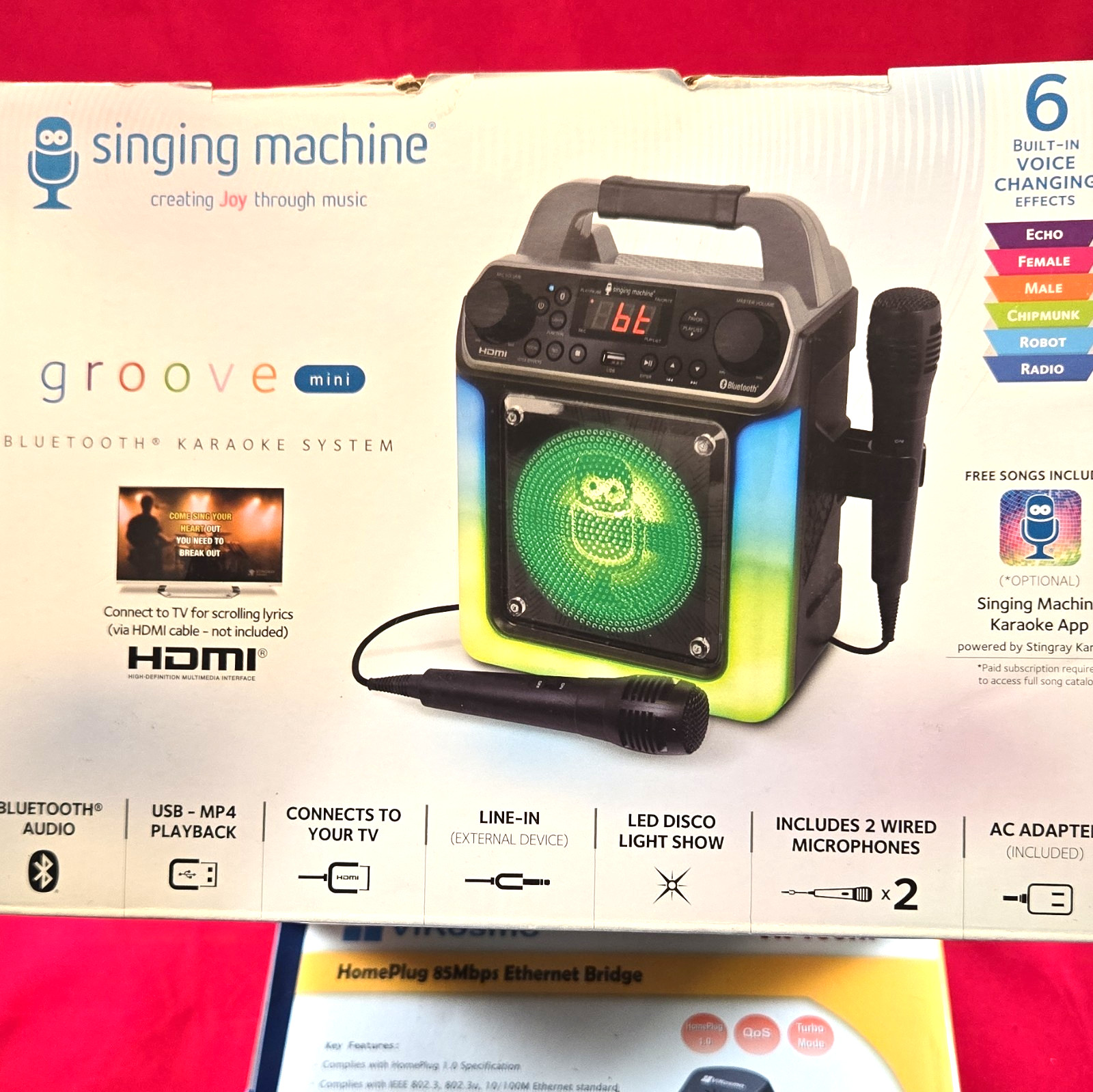 Singing Machine Groove mini Karaoke System Bluetooth HDMI w/ 2 Mics