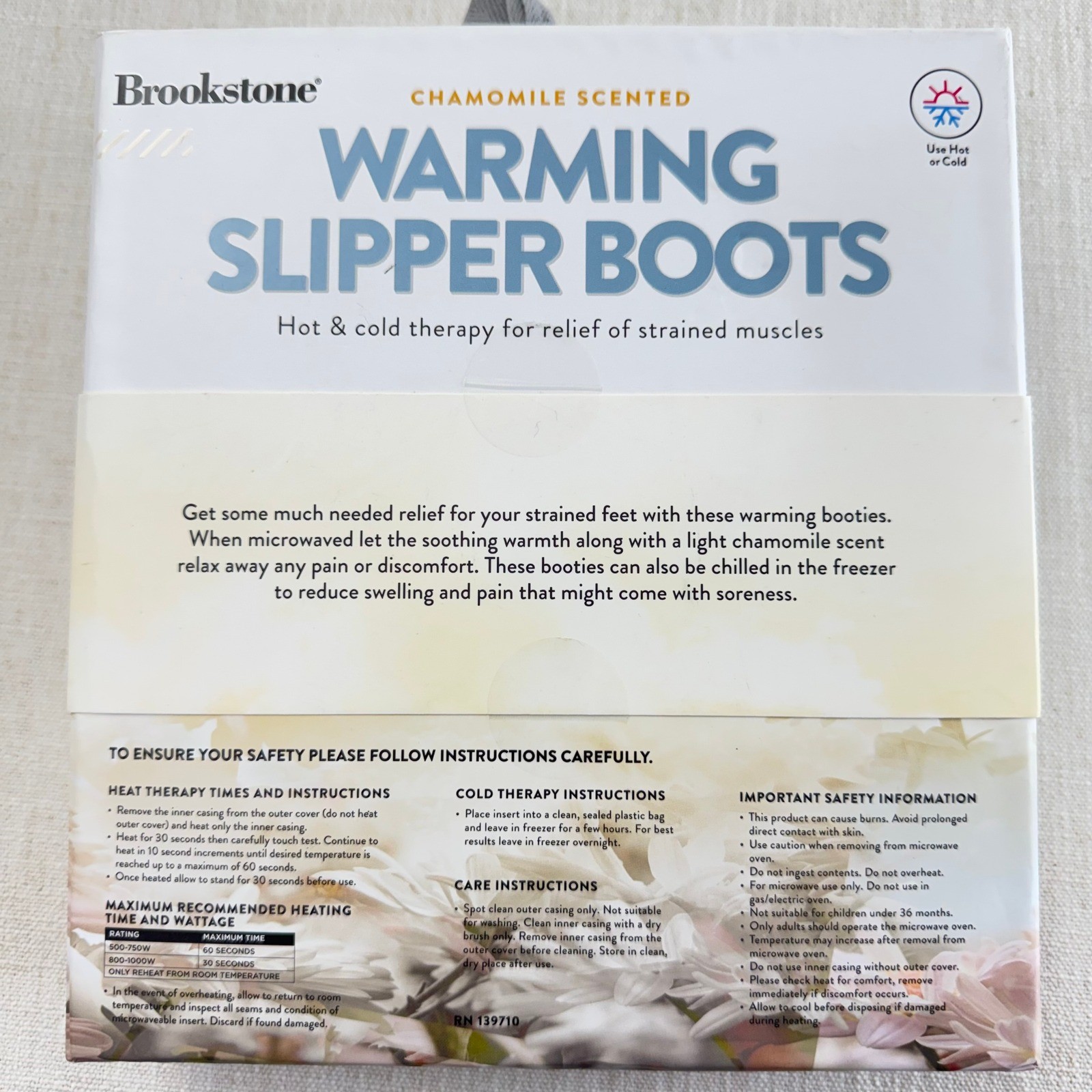Brookstone Warming Slipper Boots Chamomile Scented Hot Cold Therapy Ivory NEW