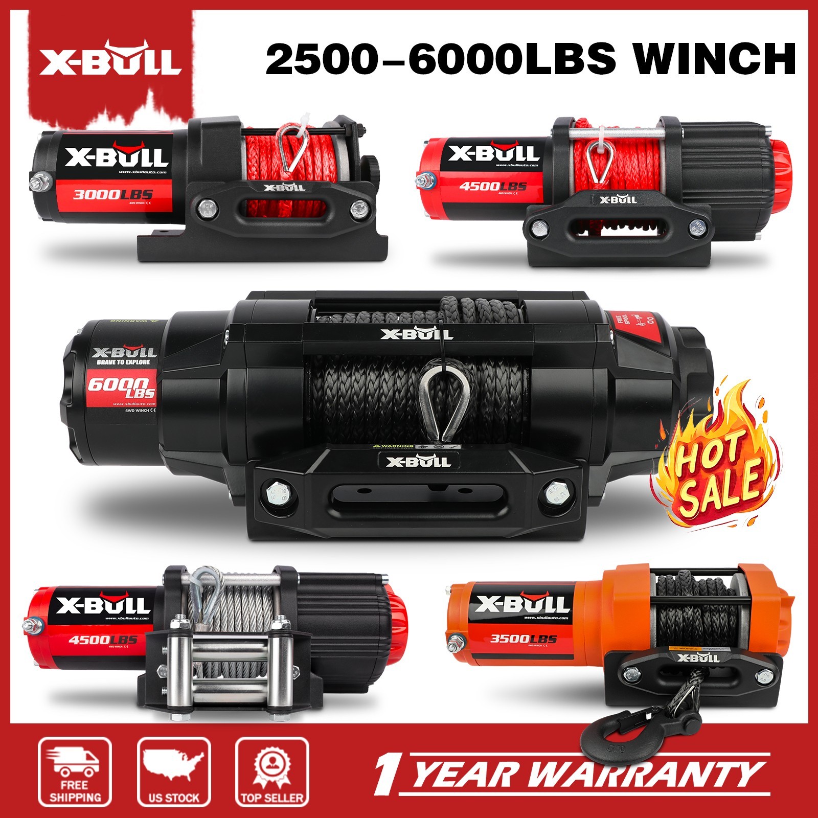 X-BULL ATV Winch Kit Electric UTV Winch 3000LB 4500LB 5000LB Wireless Remote 4X4