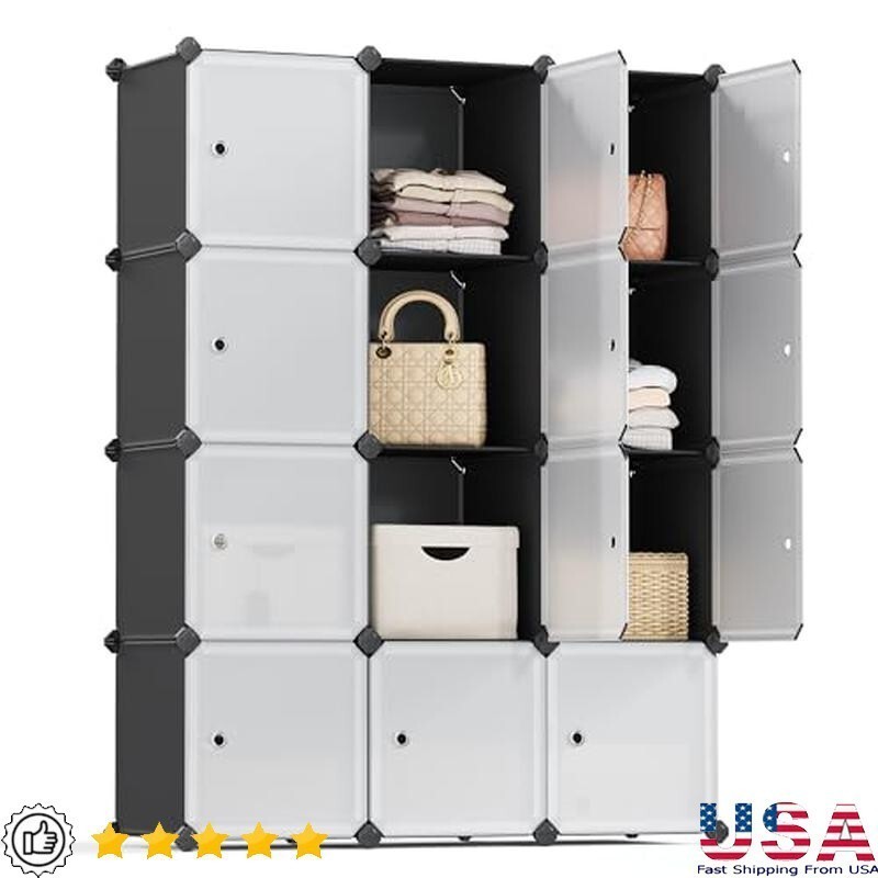 12 Cube Storage Organizer Plastic Shelves Modular Design W/ Doors Home Office US