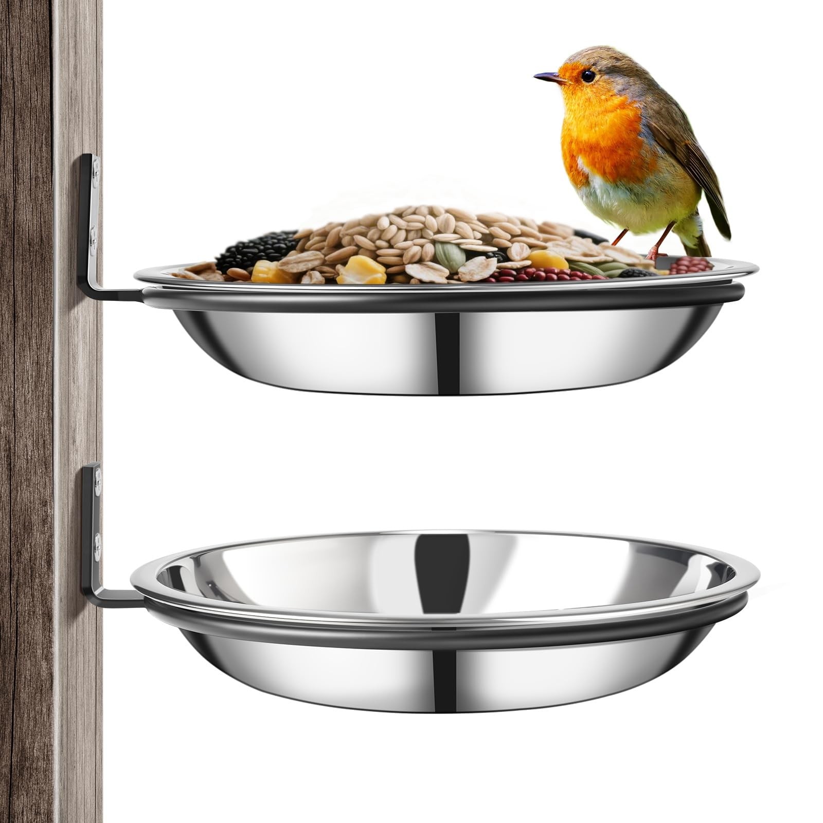 Crow Feeder Tree Mount, Stainless Steel Bird Tray Outdoor Black