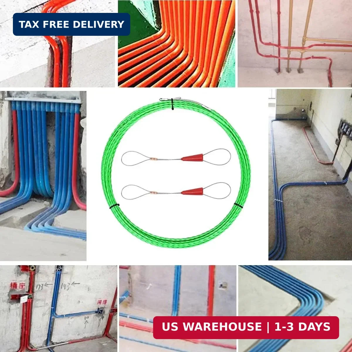 30M Wire Puller Wall Cable Running Fish Tape Push Pull Rod Electrical Fish Tape