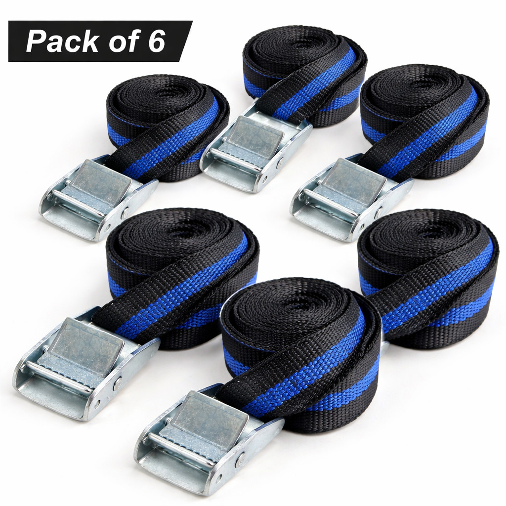 Pack of 6 Cam Buckle Tie Down Straps Roof Rack Trailers Cargo 25mm x 2500mm Long