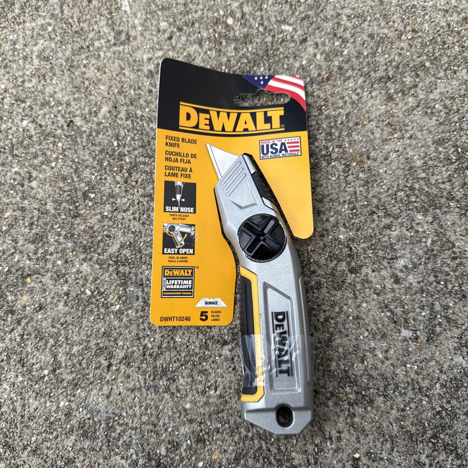 DeWalt DWHT10246 Fixed Blade Utility Knife, USA Made, Easy Open, Slim Nose