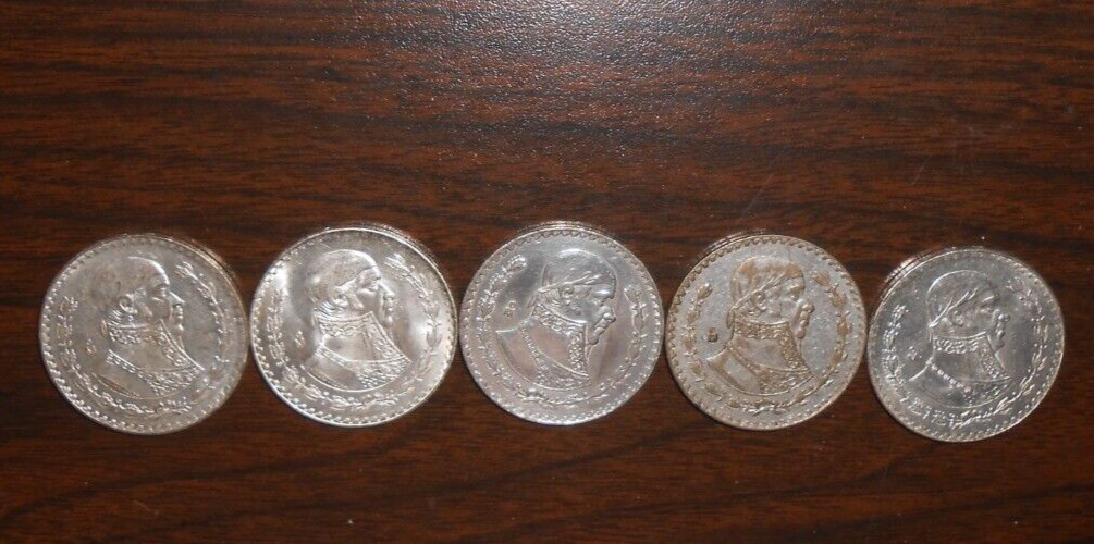 LOT OF 5 - MEXICO 1 PESO - 1959, 1962, 1964, 1965 and 1967 - KM #459 - ITEMS #1