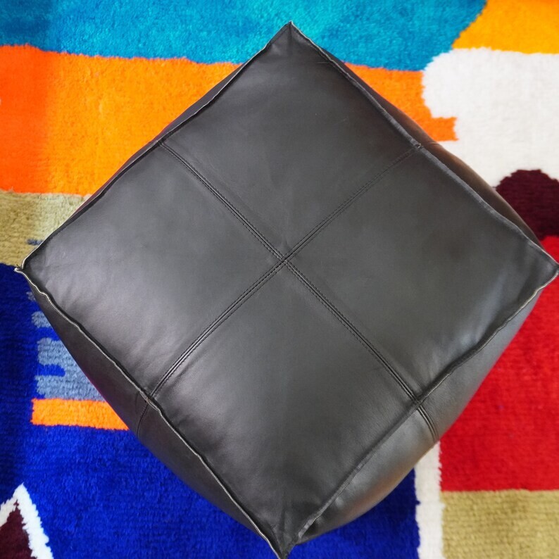 Leather Unstuffed Moroccan Genuine Ottoman Pouffe Footstool Boho New Black 20''