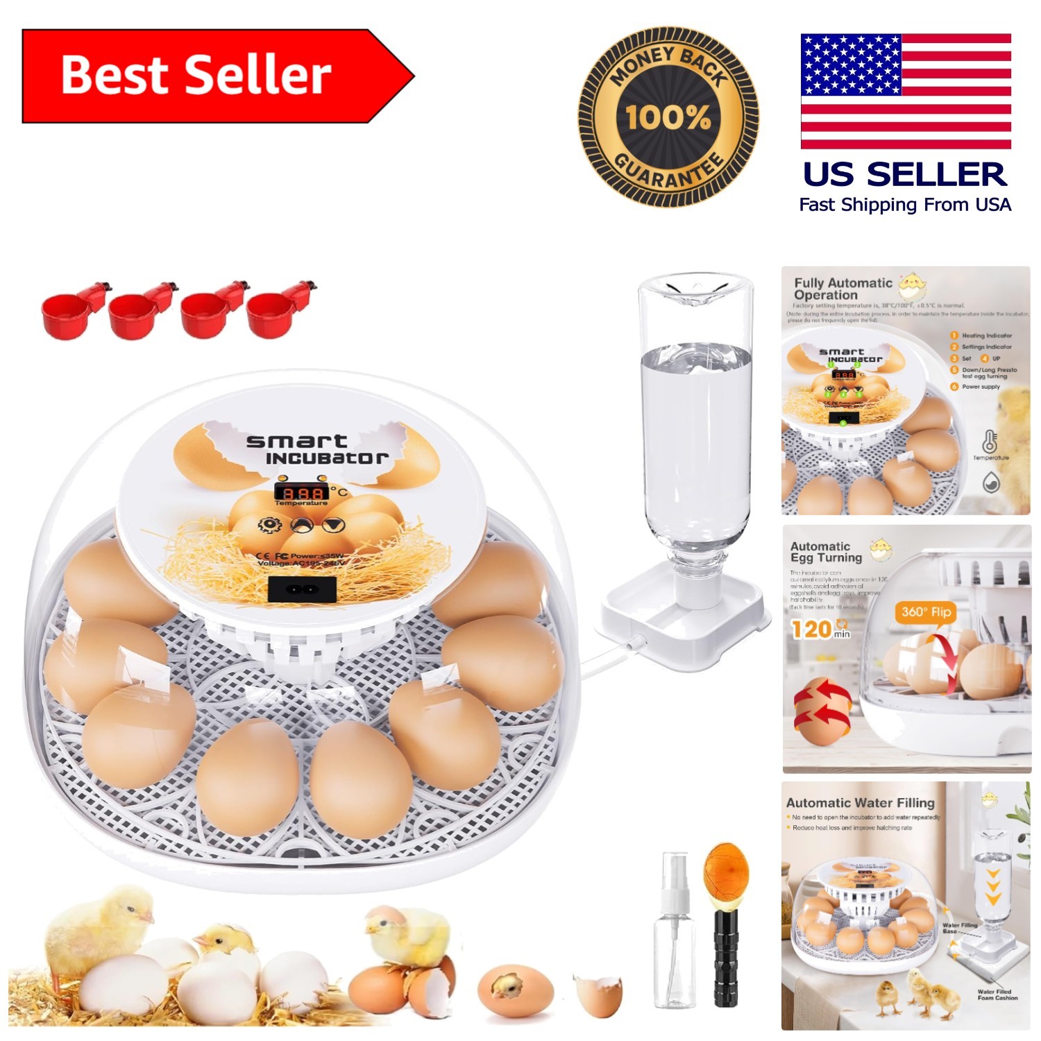 Advanced 12 Egg Incubator with Automatic Egg Turning and Water Injector System