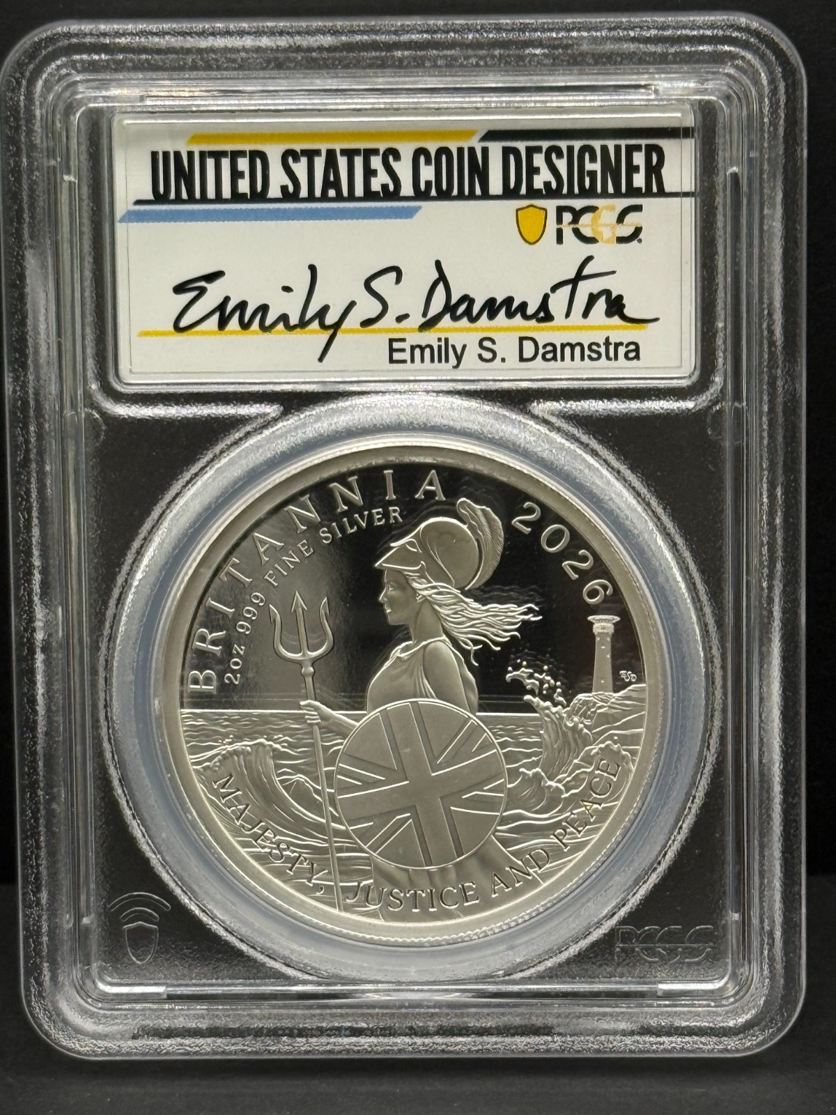2026 G. Britain £5 2 oz Silver Britannia PCGS PR70 DCAM Advanced Release Damstra