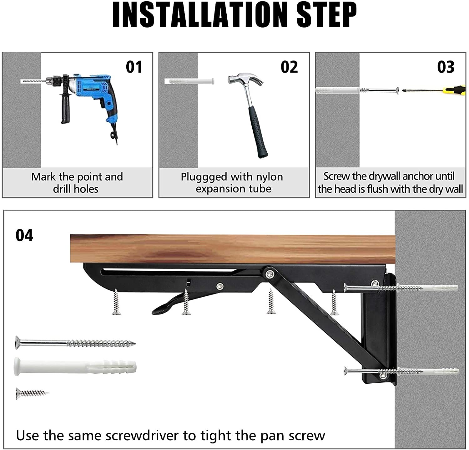 16 Inch Folding Shelf Brackets Heavy Duty Wall Mount 2pcs