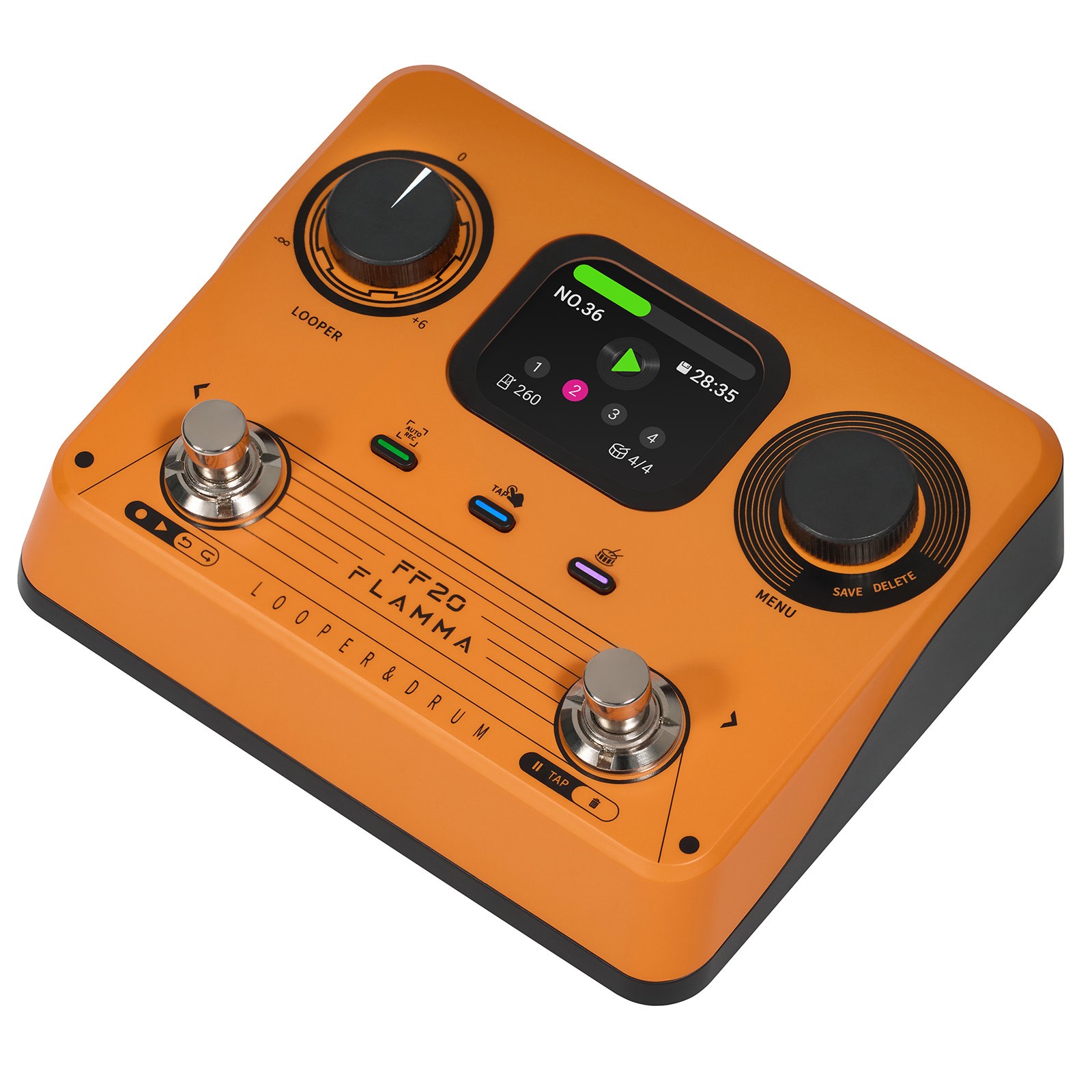 FLAMMA FF20 Drum Looper Pedal Drum Machine Guitar Pedal 300 Min Record Orange