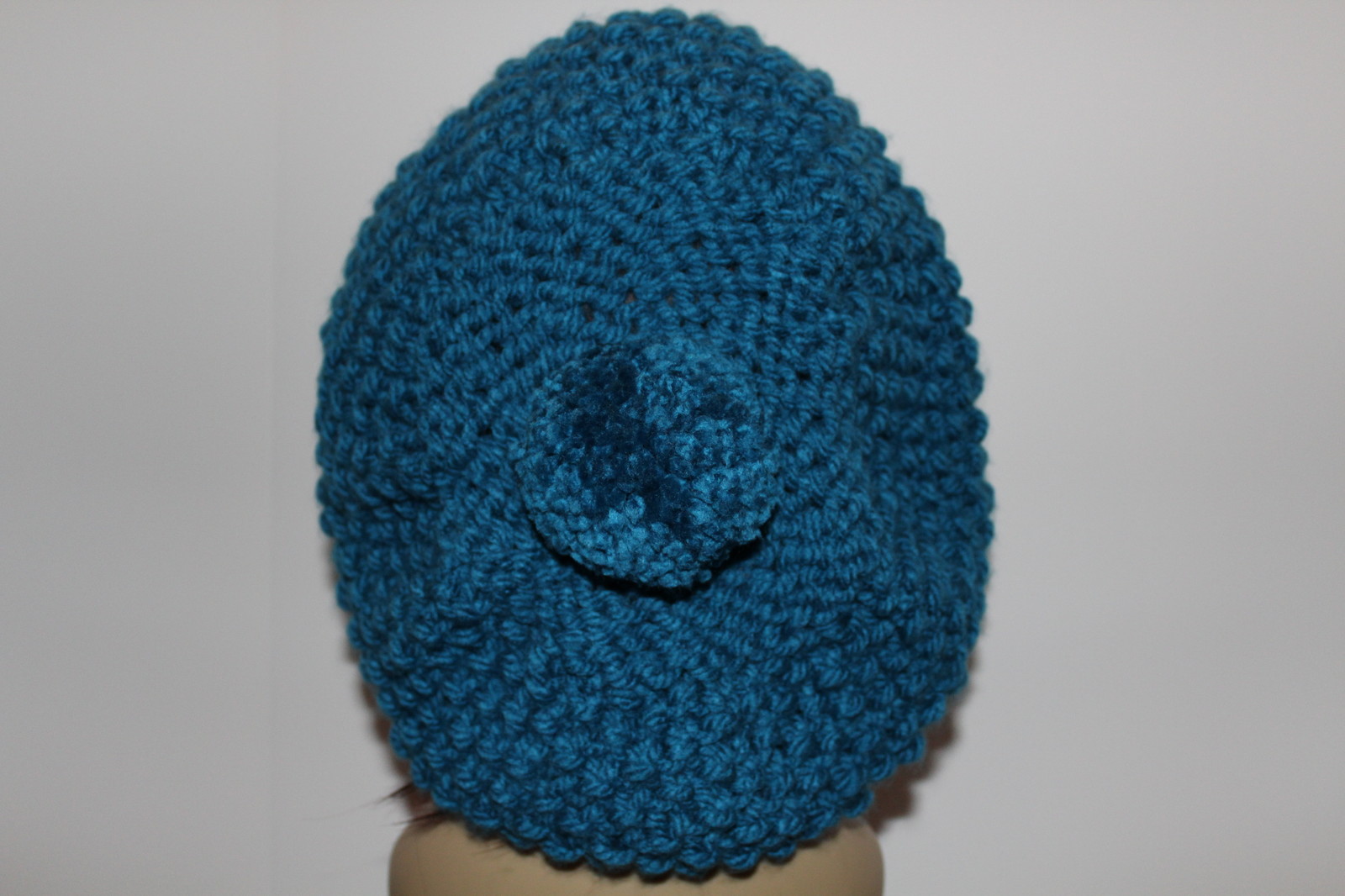 Chunky Hand Knit Boho Chic Turquoise Blue Slouchy Pom Pom Handmade Hat