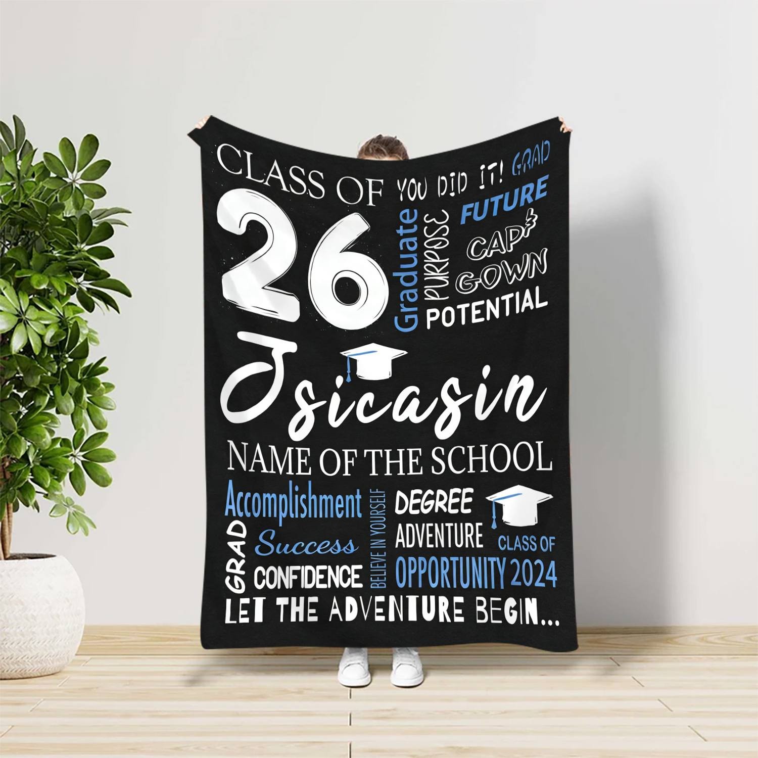 2026 Graduation Custom Name Flannel Blanket Personalized Text Customizable Gift❀