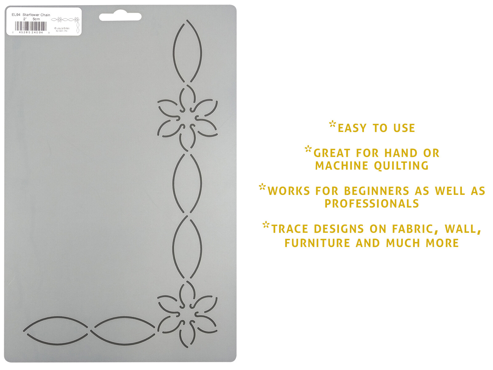 Quilting Stencil Star Flower Border 2" Leaf Chain Floral Quilt Pattern Template