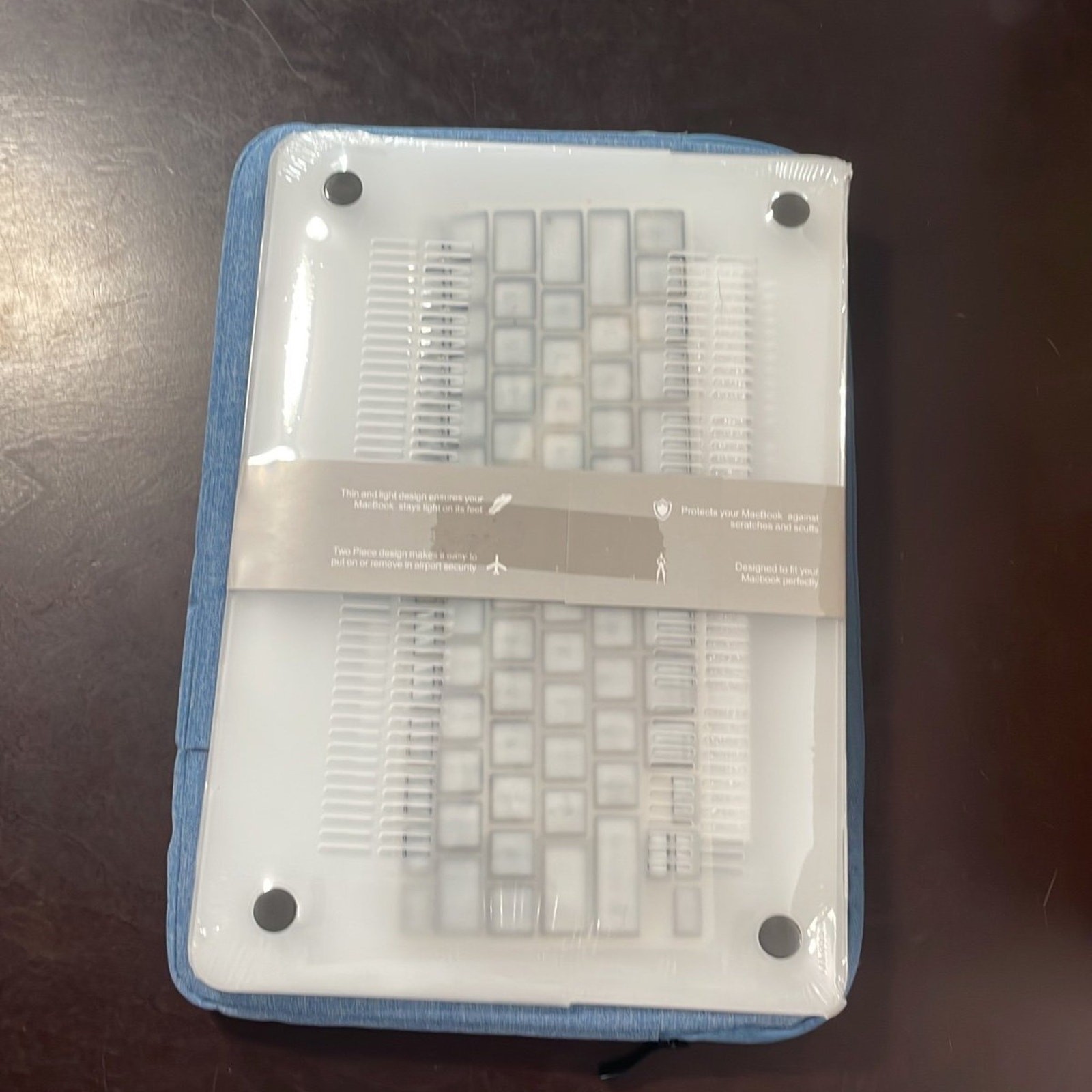 MacBook Air 13” shell with blue soft case