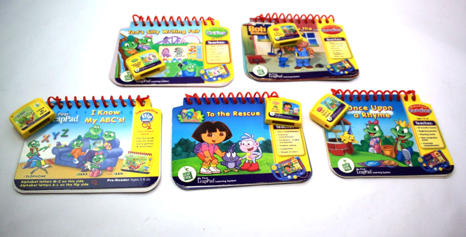 Lot of 6 My First LeapPad Books & Cartridges Dora The Explorer - Bob T.B. & More