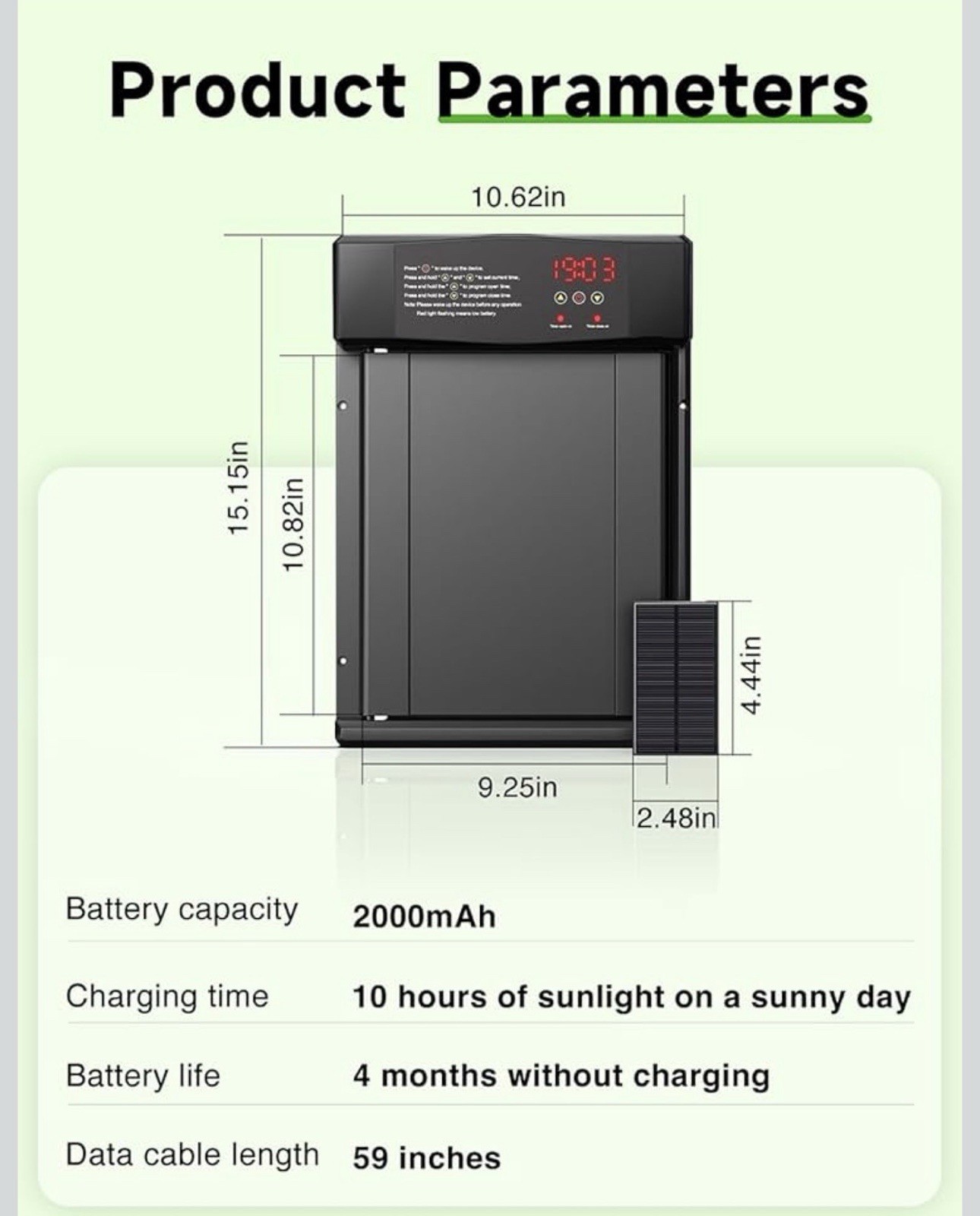 Solar Automatic Chicken Coop Door Opener with Timer Light Sensor Remote Control