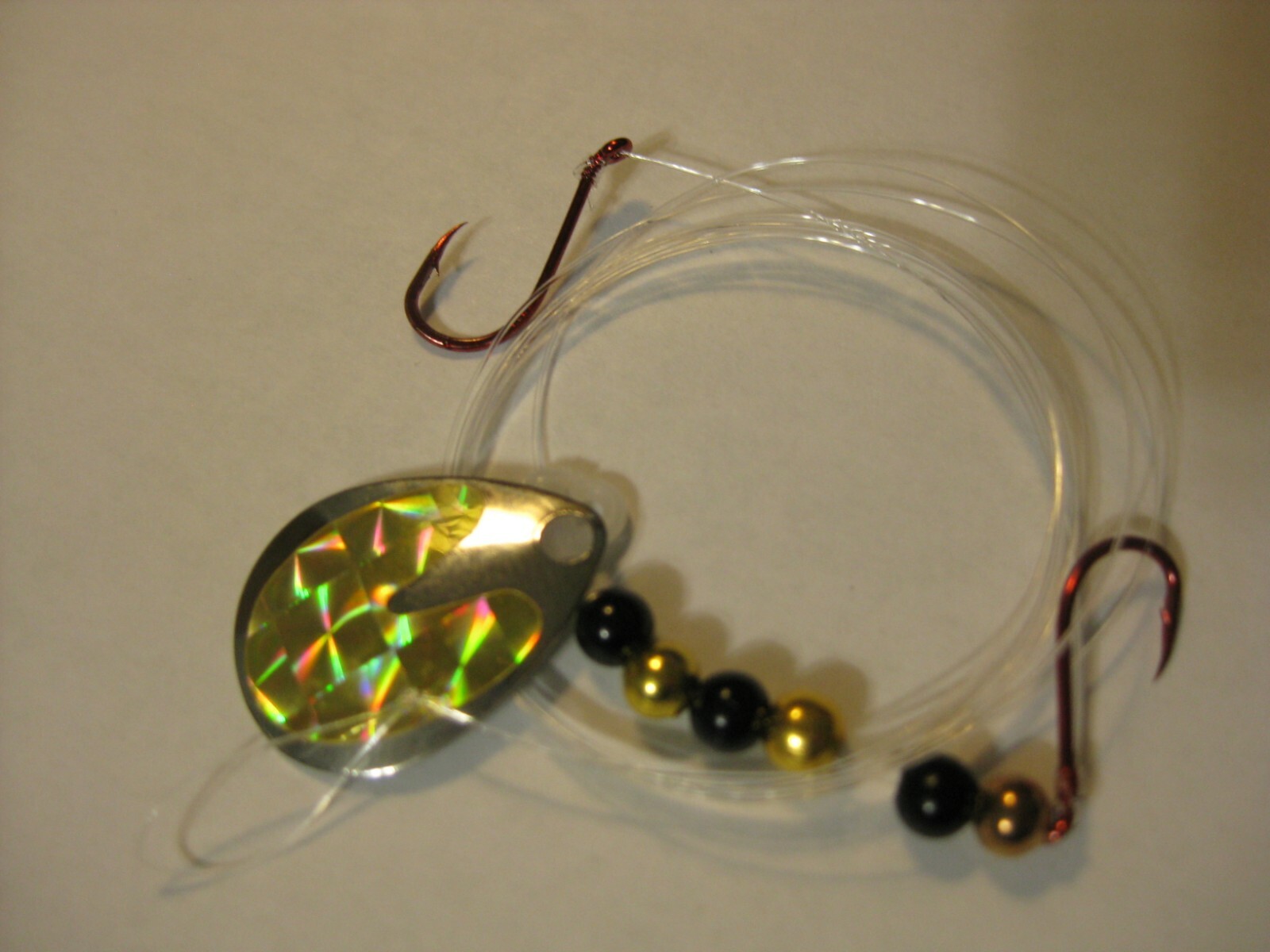 Walleye 2 Hook Spinner Rigs Crawler Harness (Holographic Gold)