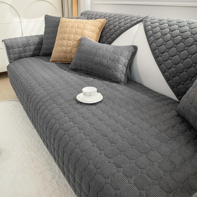 Sectional Couch Cover, Corduroy Sofa Slipcover for Pets and Kids, Anti-Slip