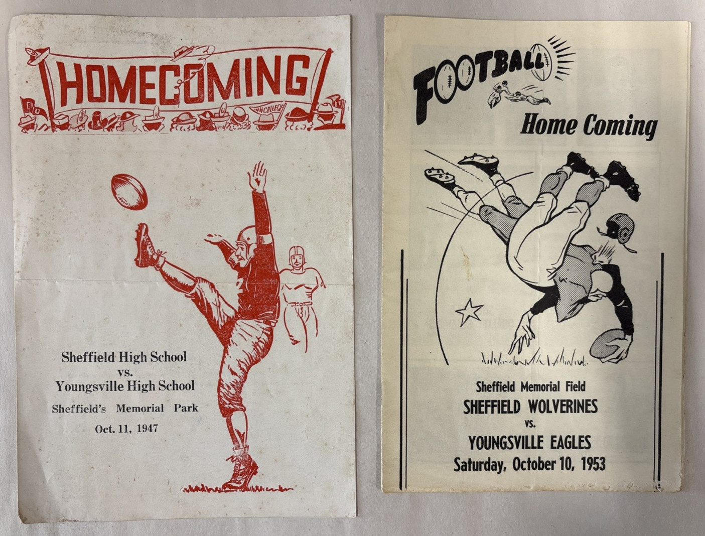 SHEFFIELD vs YOUNGSVILLE HIGH SCHOOL FOOTBALL PROGRAMS-1947/53-Pennsylvania