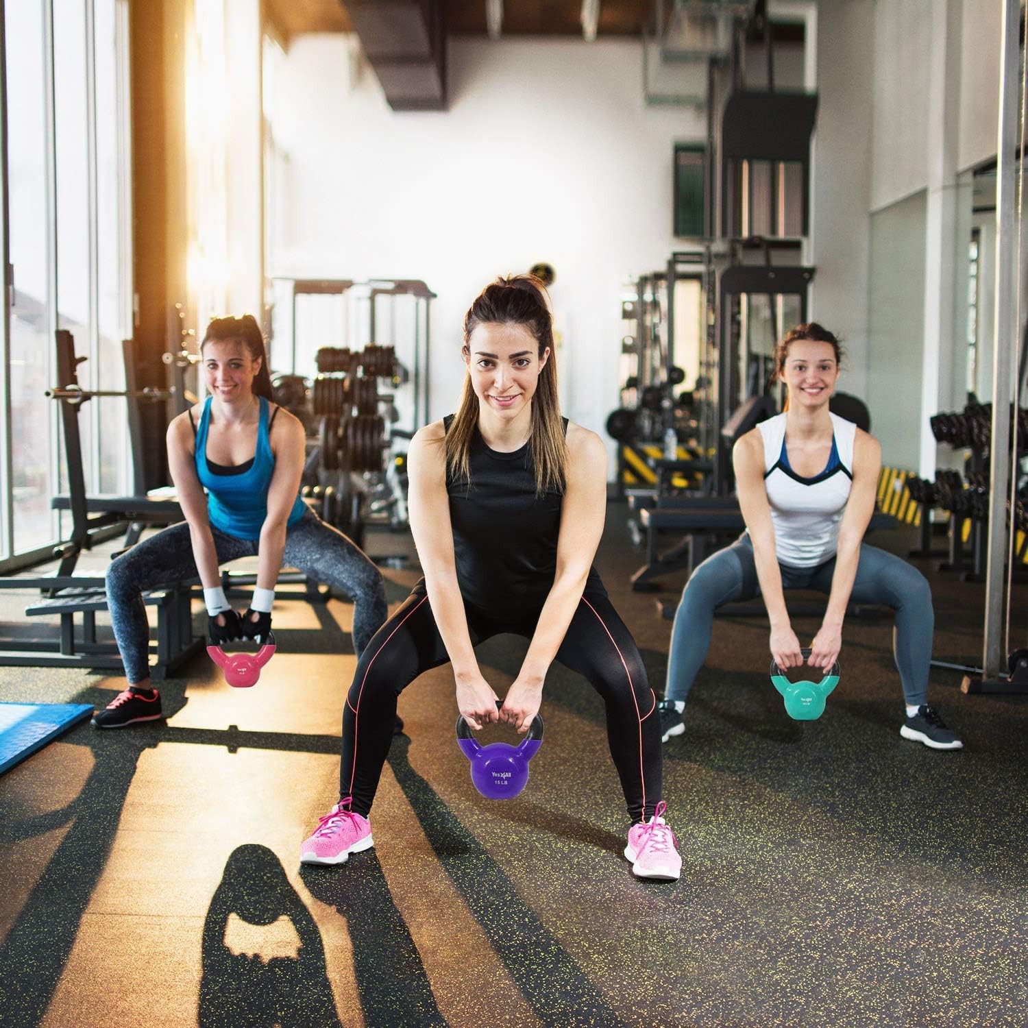 5-15lbs Vinyl Coated Kettlebell Cast Iron Sets with Stable Flat Bottom Workout