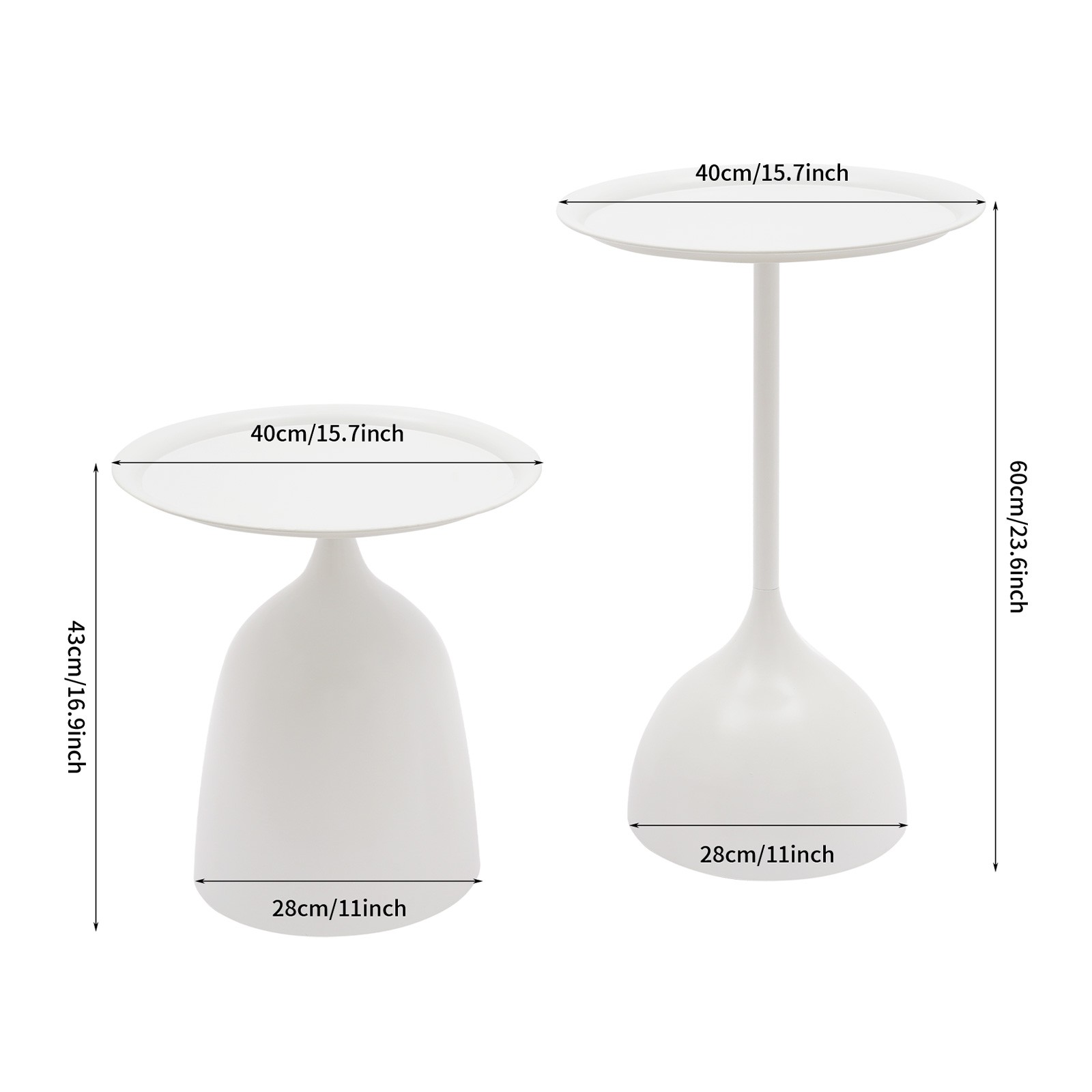 Set of 2 Side Tables Nesting Tables Round Side Table Set End Table Set White USA