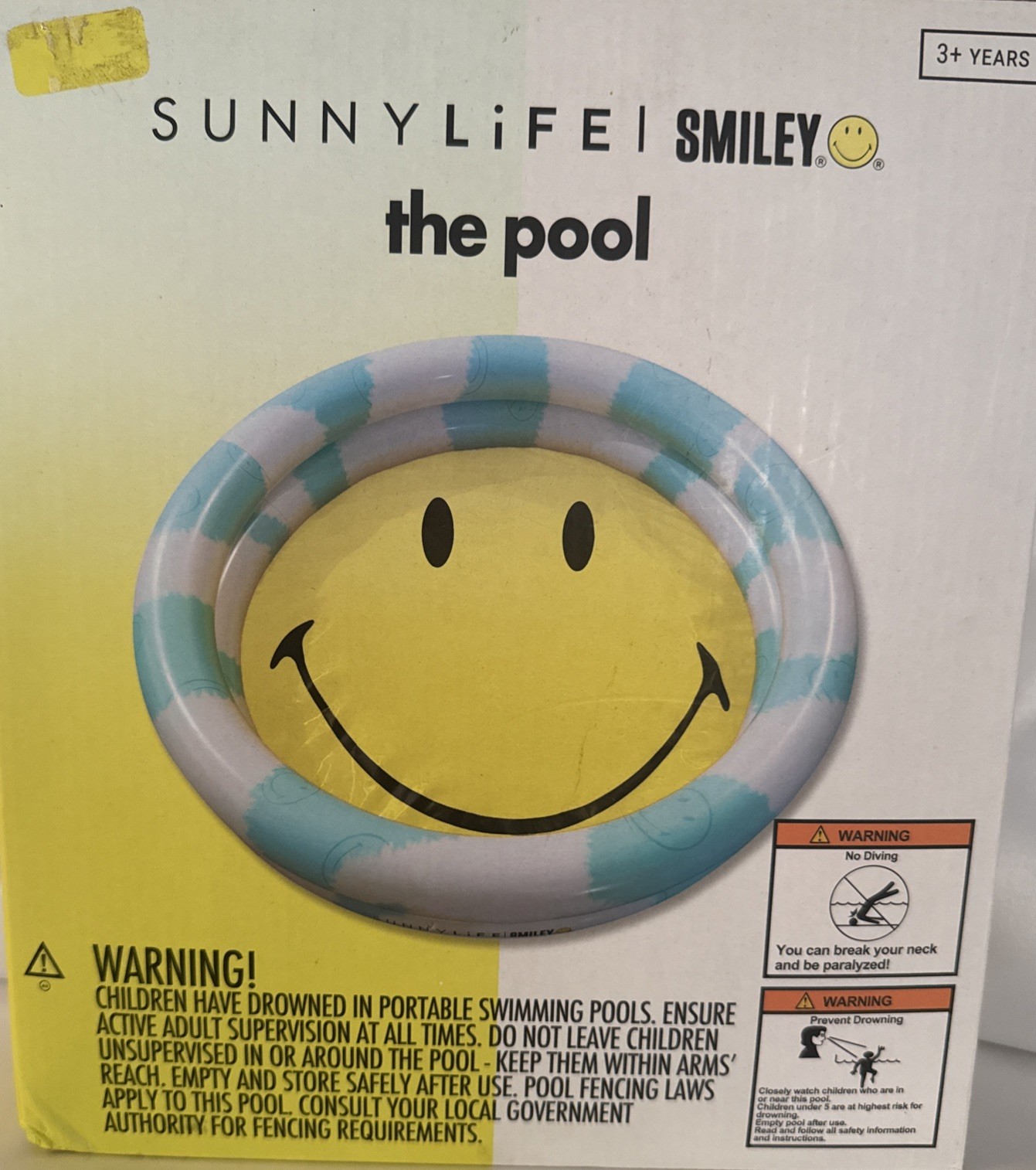 Sunny Life Smiley Inflatable Kiddie Pool NIB Yellow Smiley Face Summer Backyard