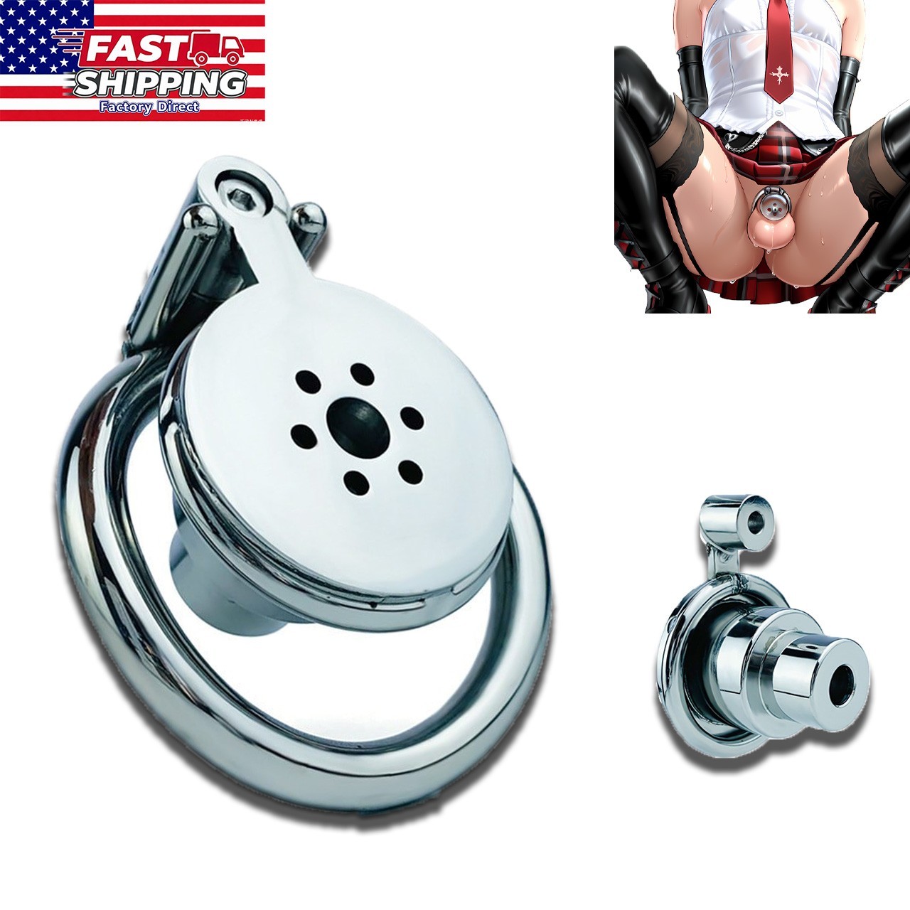 Metal Male Flat Chastity Lock Cage Men Penis Restraint Device with Metal Tube