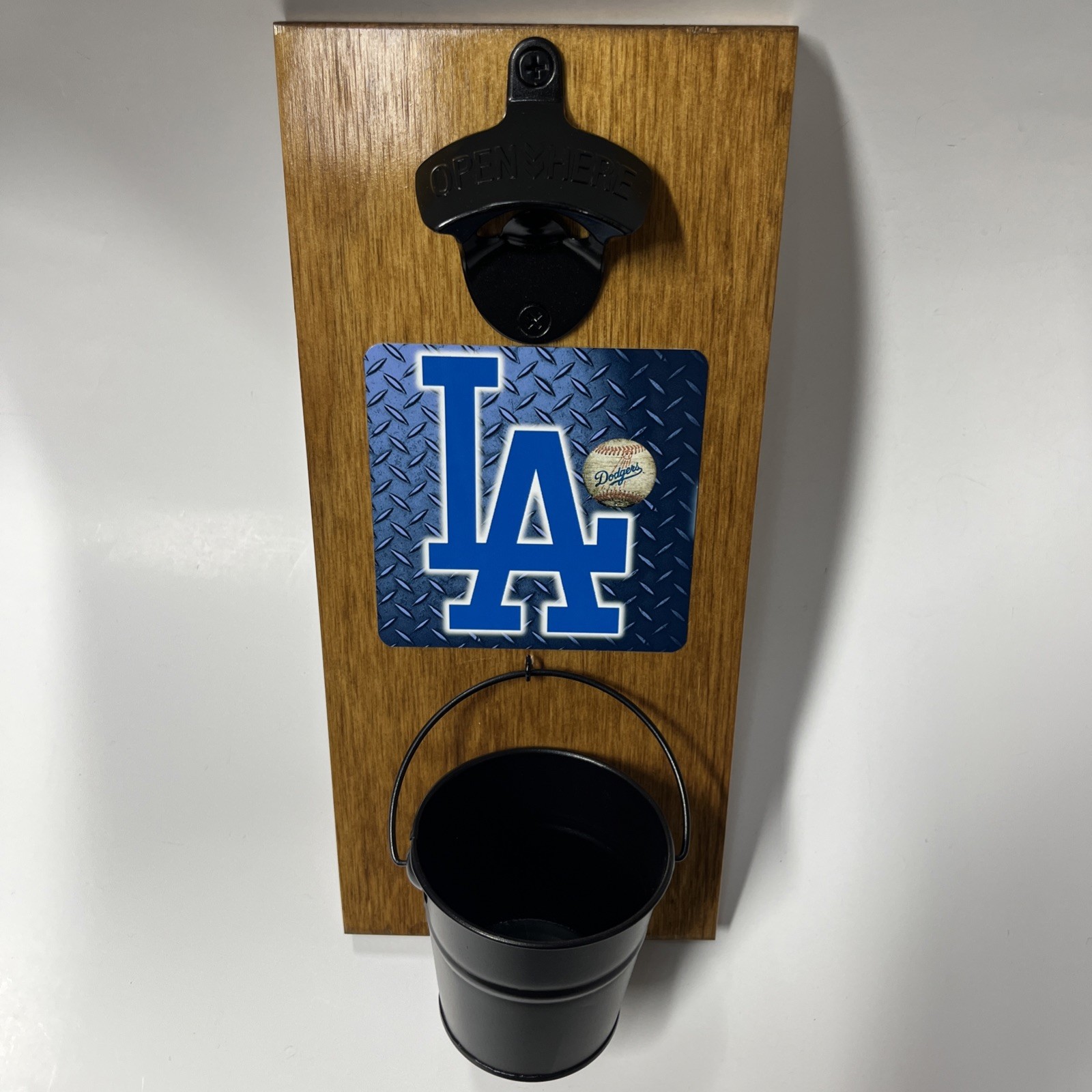 LA DODGERS Rustic Bottle Opener with Removable Bucket Catcher New Handmade