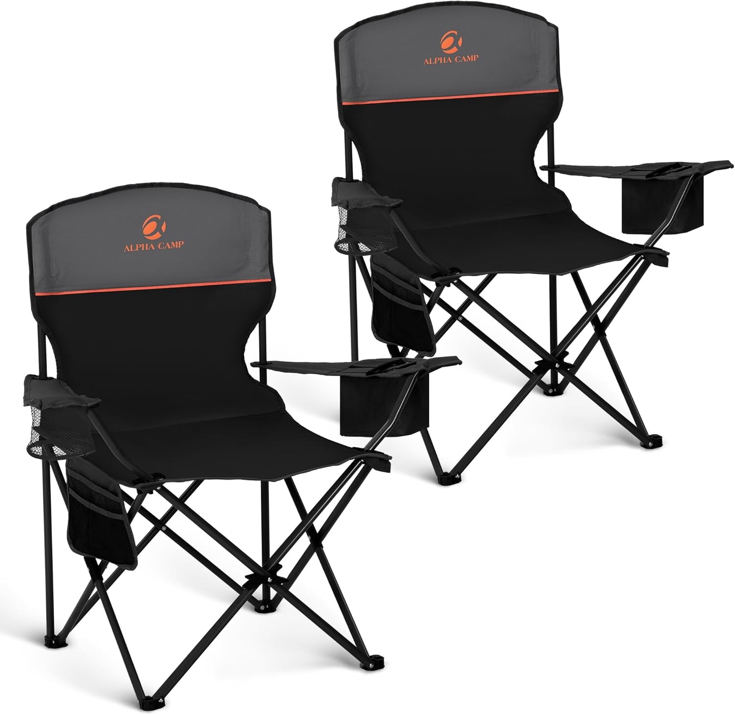 2 Pack Portable Camping Chair with 3-Can Cooler with Side Pocket and Cup Holder