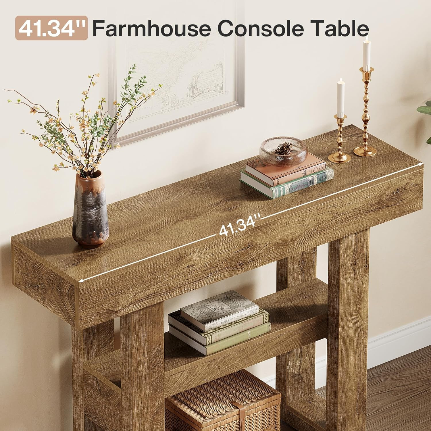 Tribesigns 41.34" Farmhouse Console Table, Sofa Table behind the Couch | 2-Tier