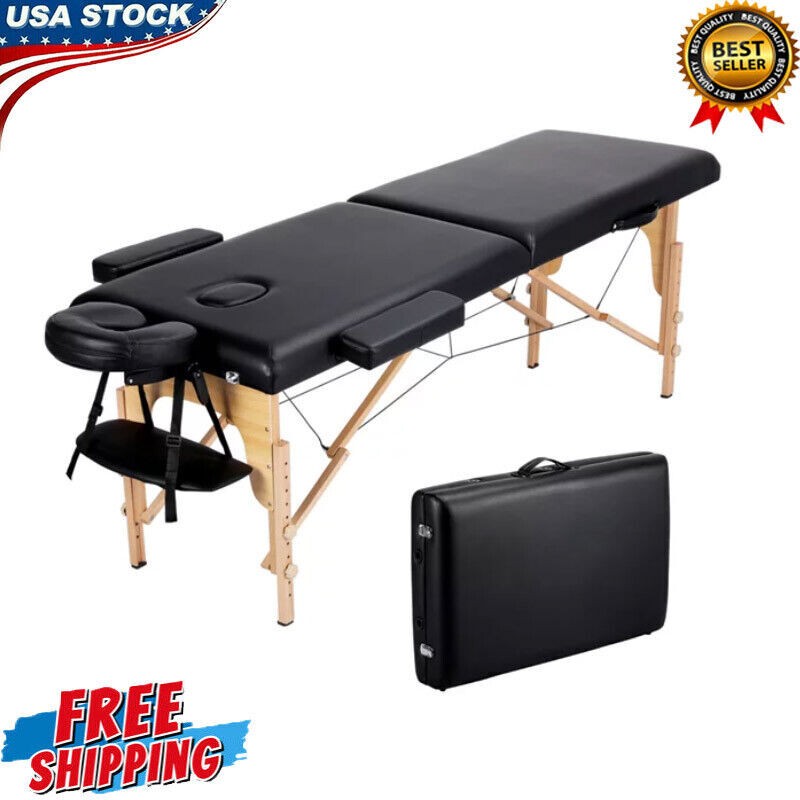 Wooden 2-Section Massage Table W/ Hand Pallet Headrest Soft Cushion Comfortable