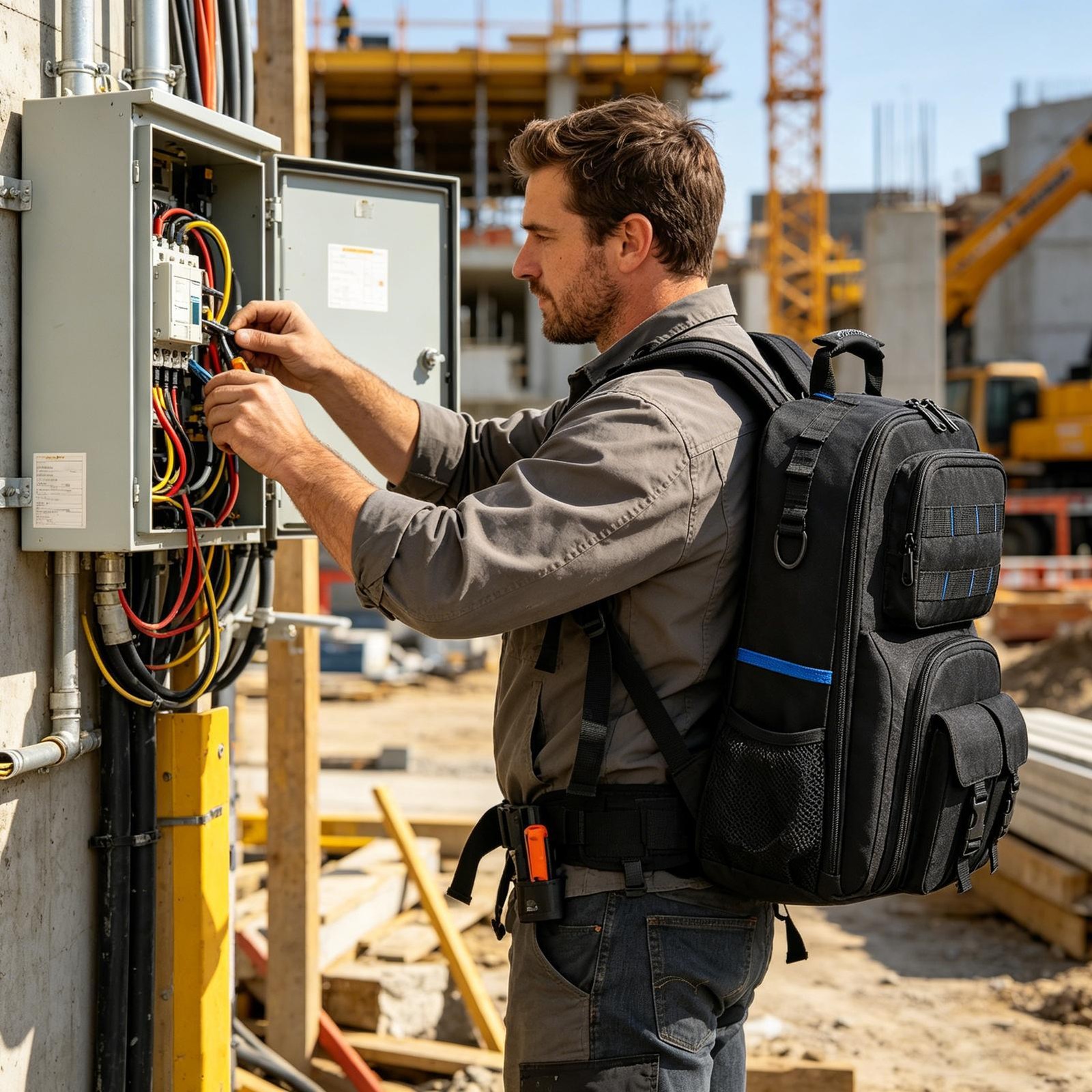 Heavy Duty Tool Backpack for Men – Multi-Pocket Work Bag for Electricians & Tech