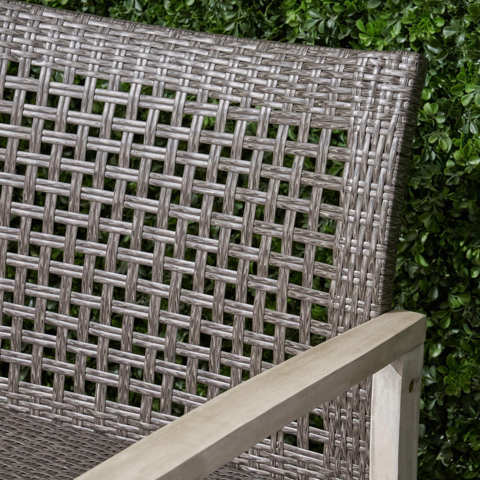 Handwoven Wicker + Acacia Wood Loveseat with Iron Accents