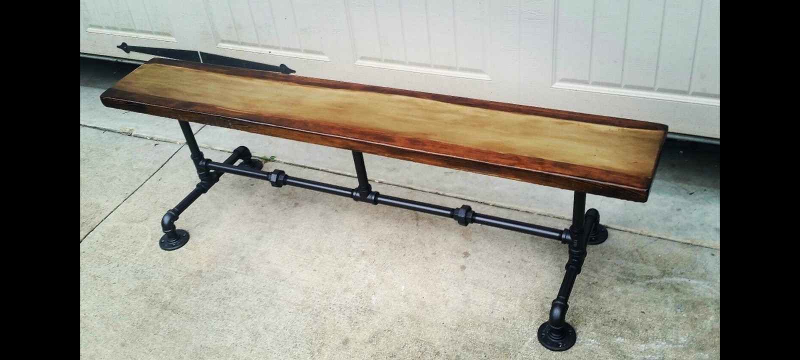 Rustic Hand Made Epoxy River Bench With Black Pipe Legs