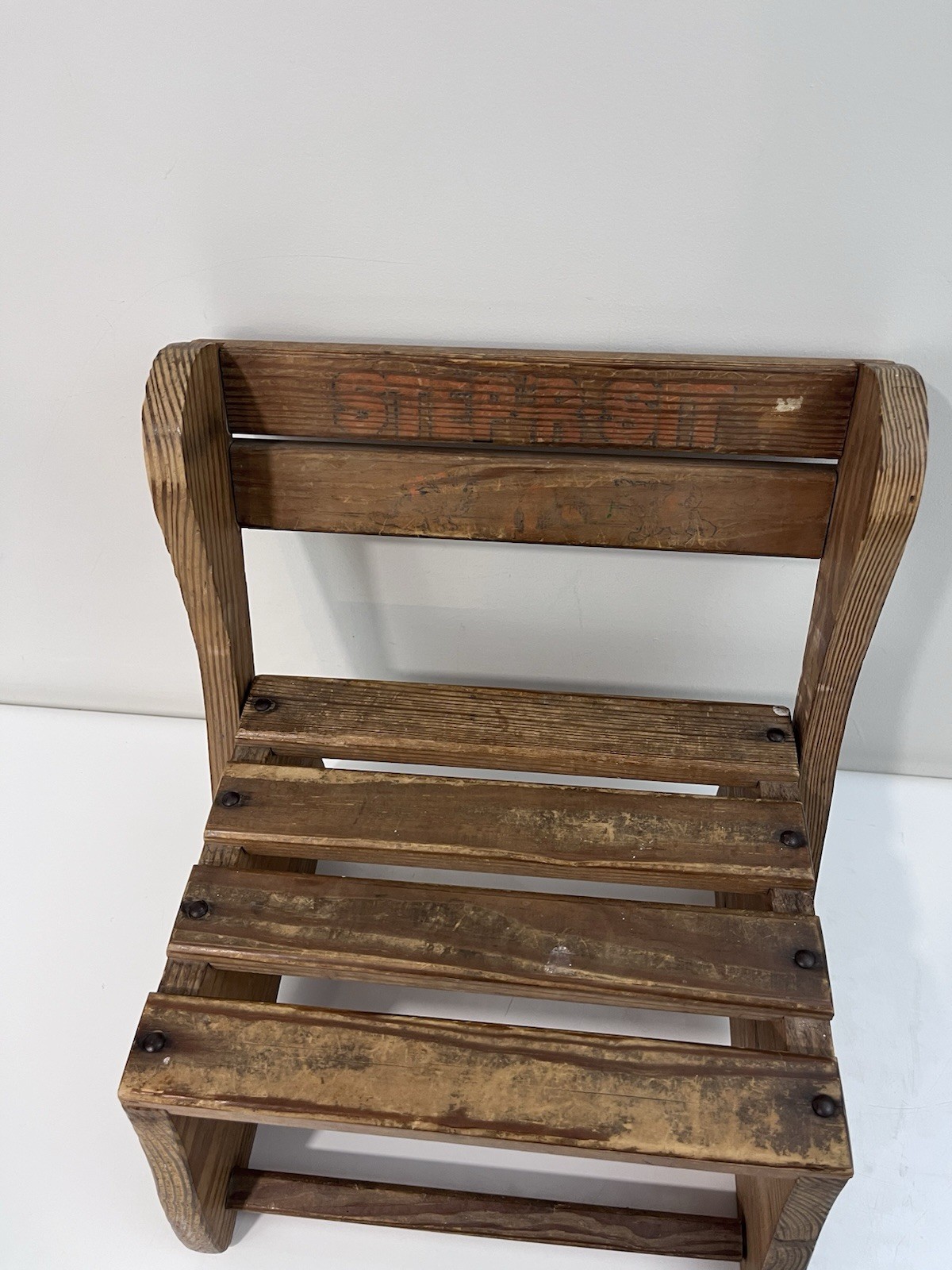 VINTAGE Children Chair Step Stool Seat Foldable Folding Wooden