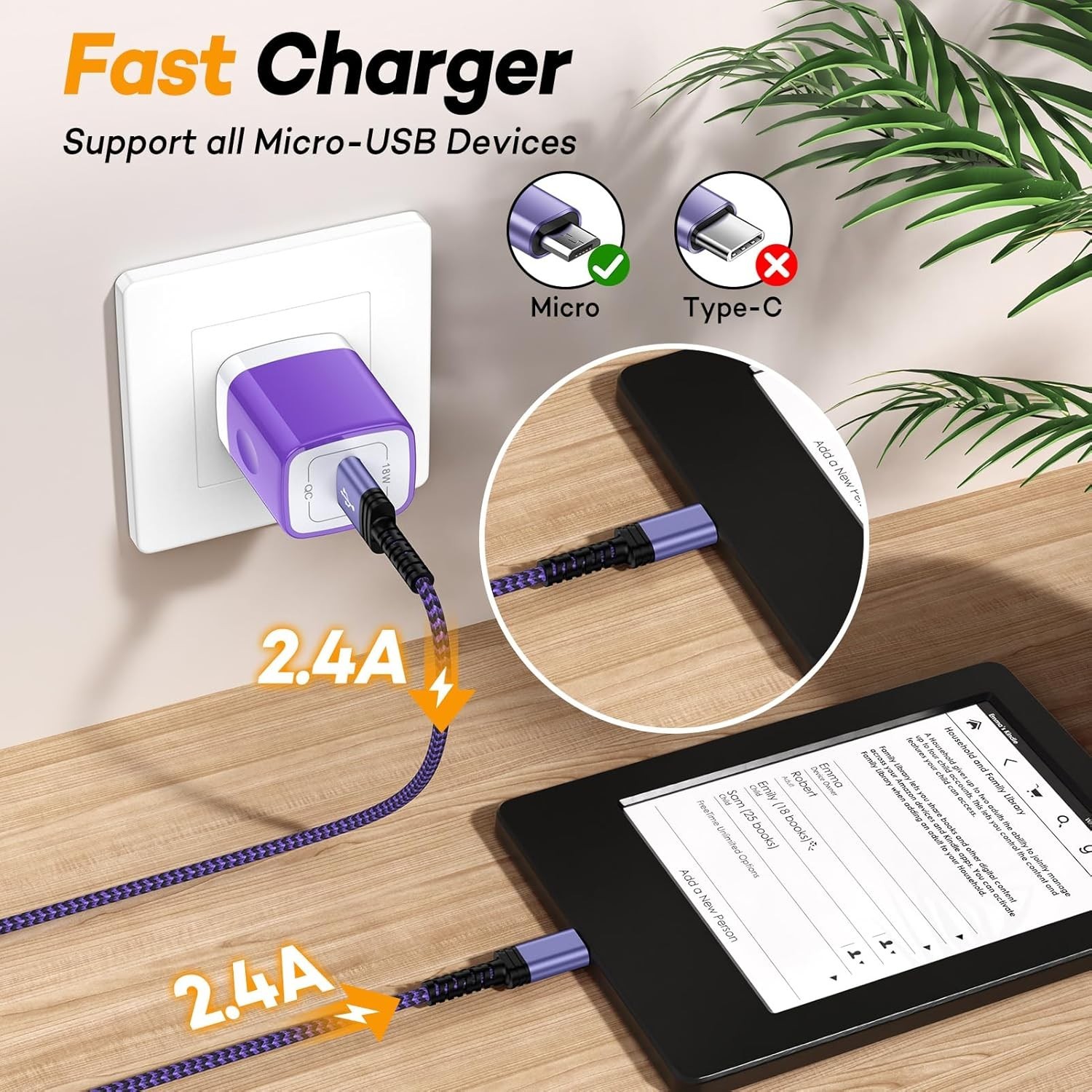 Durable Nylon Braided 6FT Micro USB Cable - Perfect for Kindle & Gaming Consoles