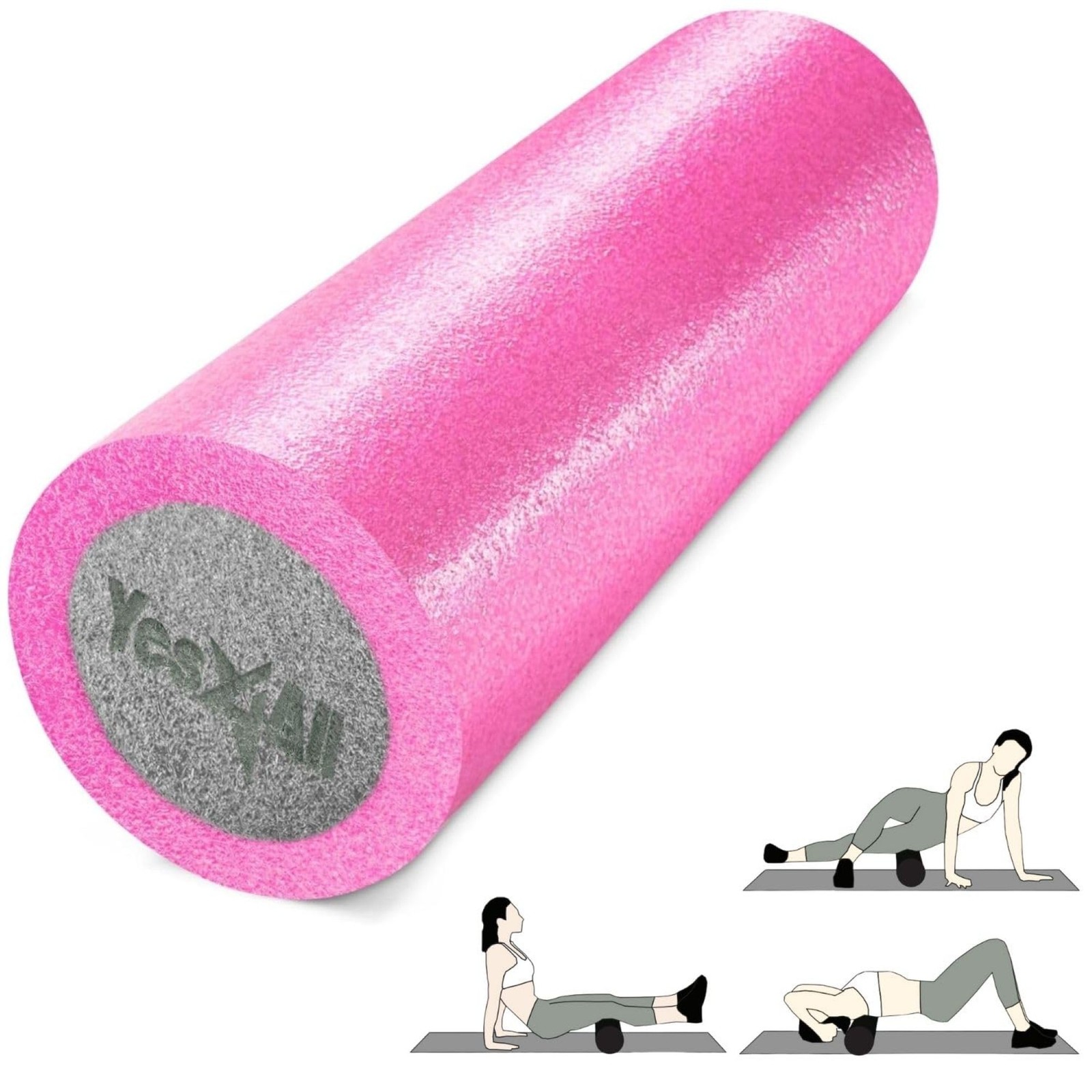 Yes4All Medium Firm 2-Layer Round PE Foam Roller for Yoga & Pilates, 18", Pink